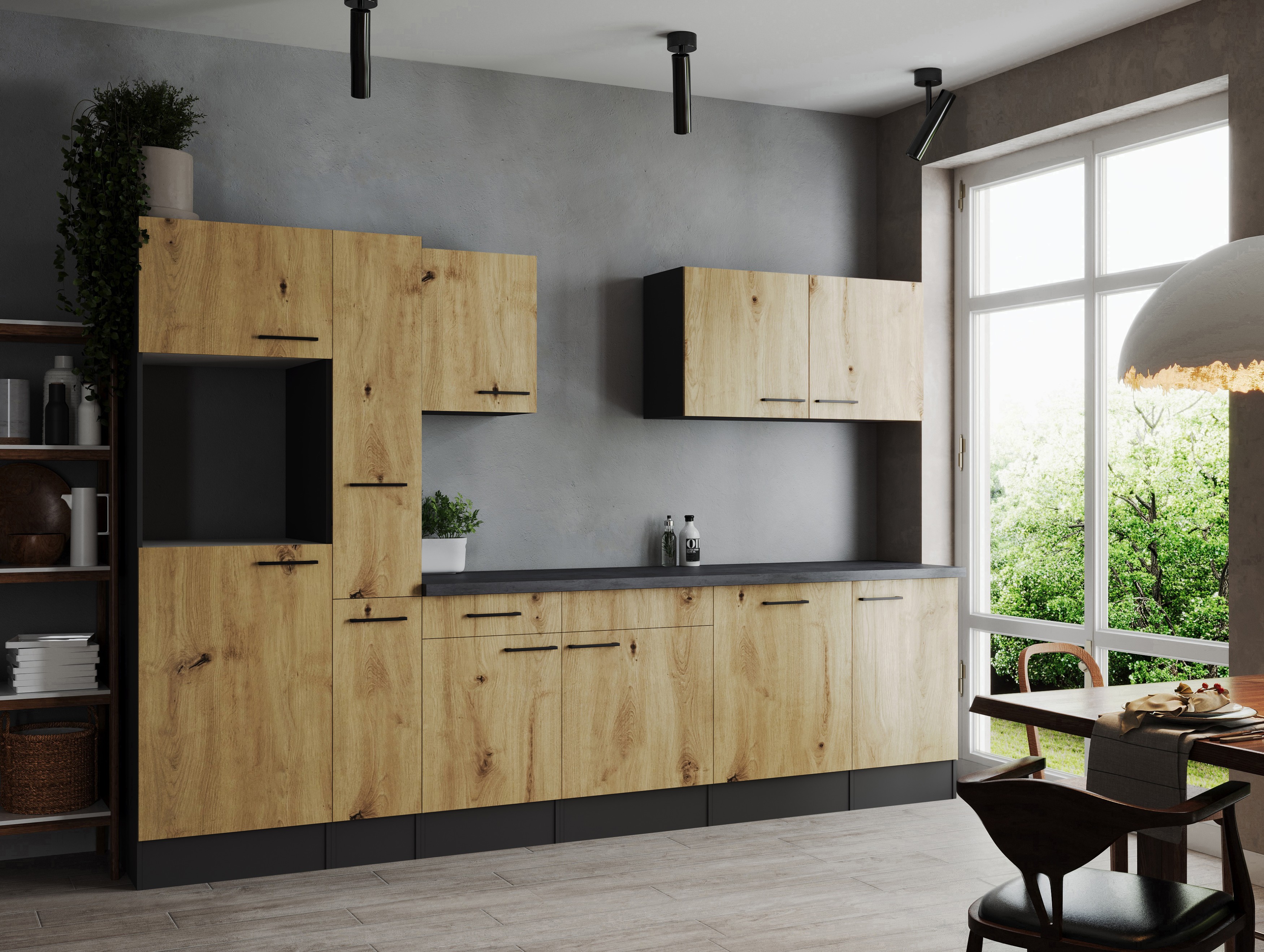 Küche Küchenzeile Leerblock Grau Matt Artisan Eiche Oliver 310 cm Respekta