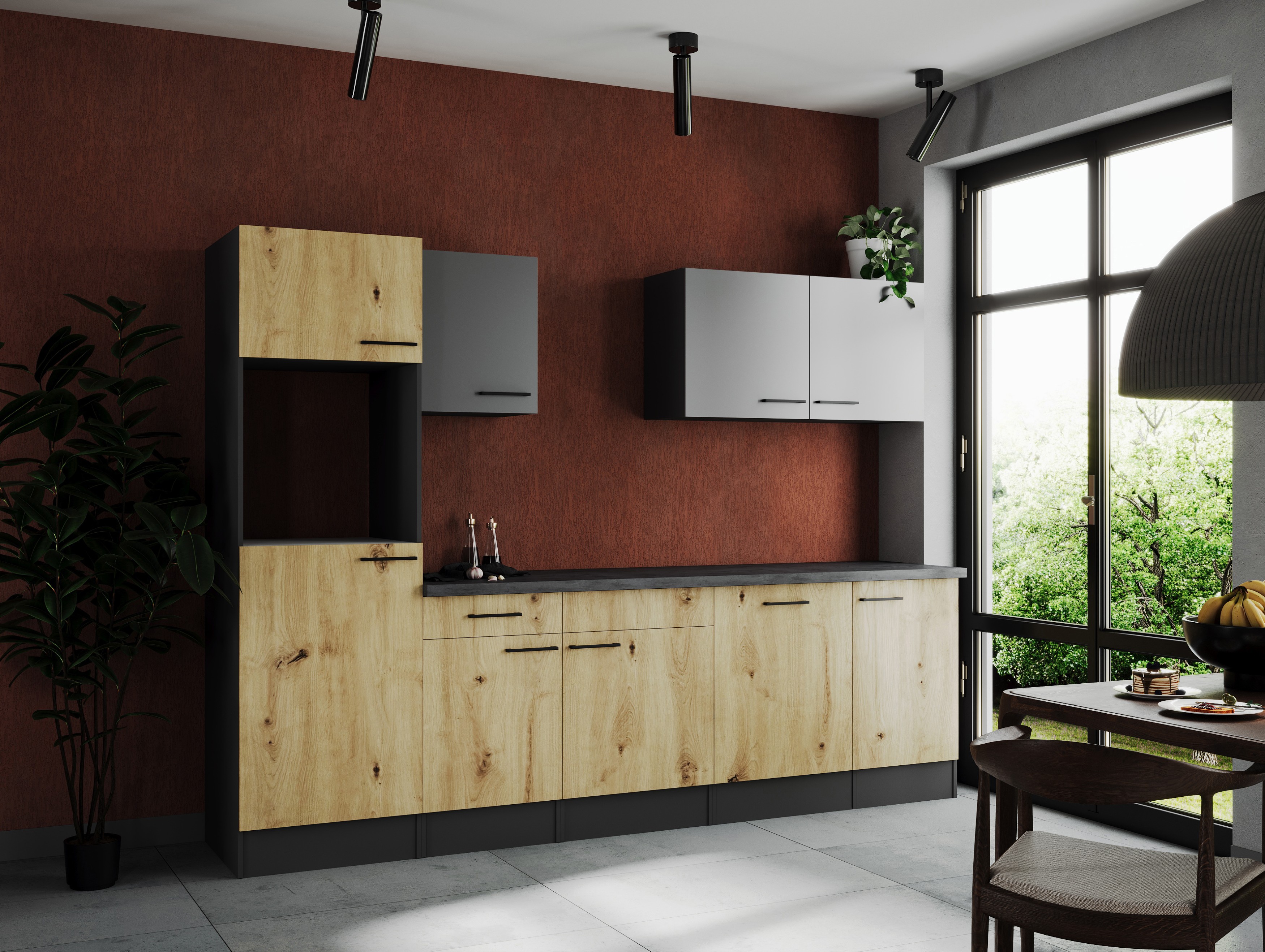 Küche Küchenzeile Leerblock Grau Matt Artisan Eiche Oliver 280 cm Respekta