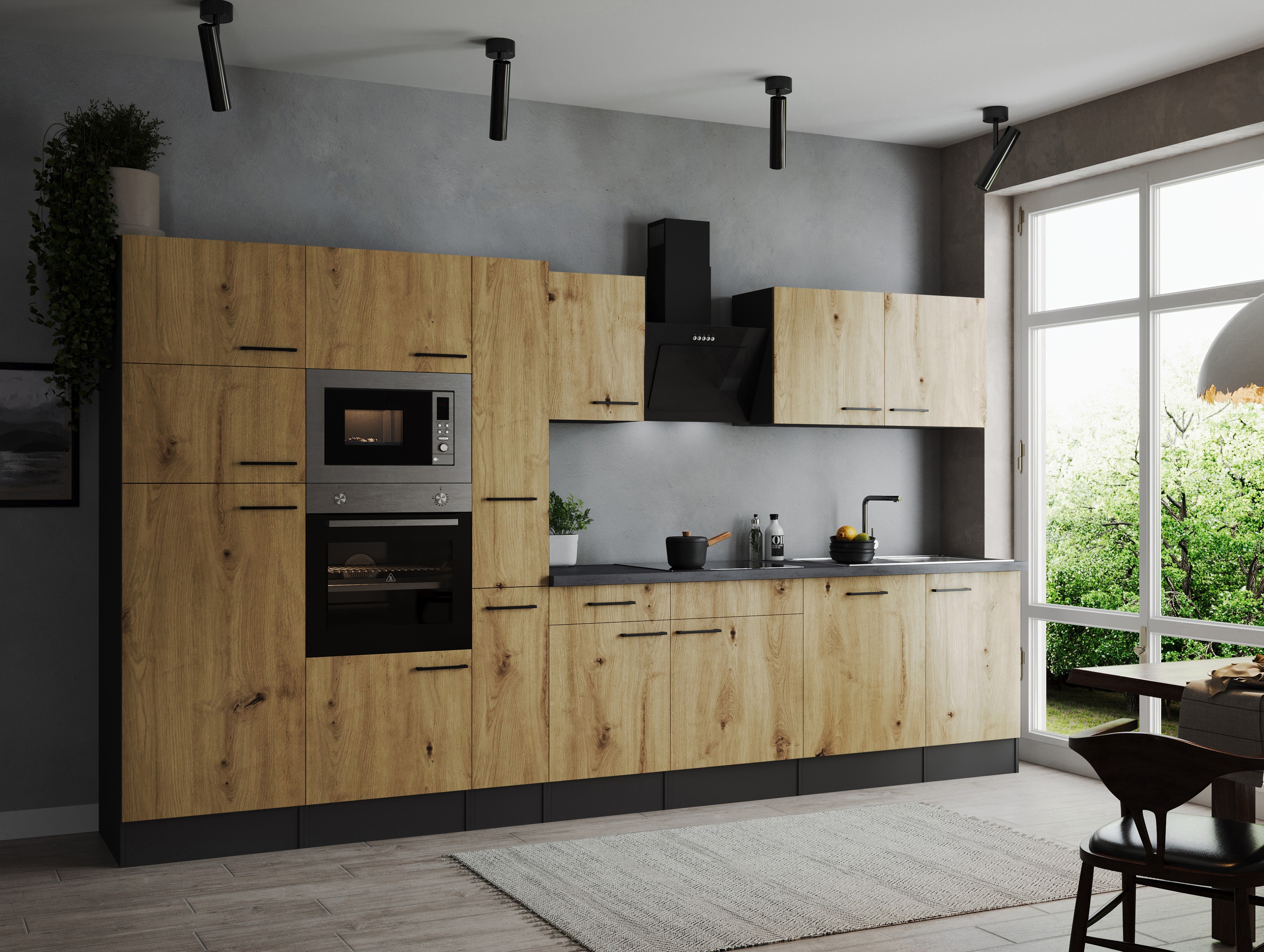 Küche Küchenzeile Küchenblock Grau Matt Artisan Eiche Oliver 370 cm Respekta