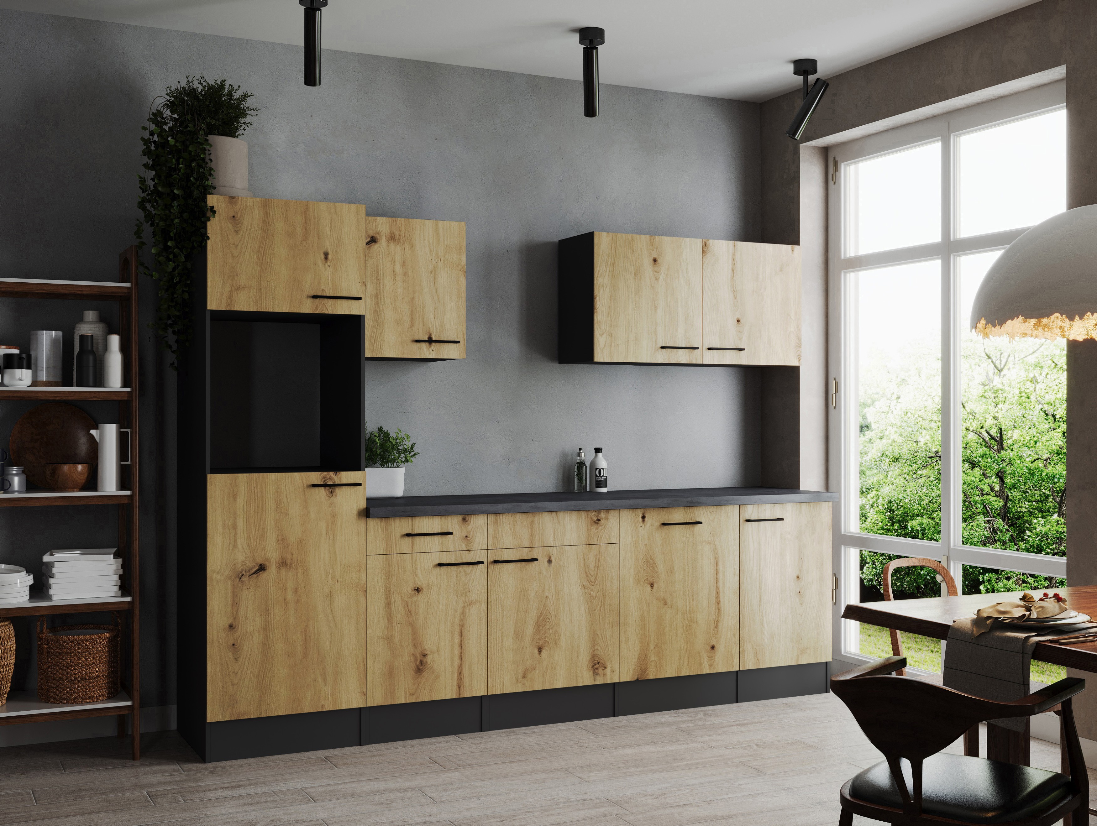 Küche Küchenzeile Leerblock Grau Matt Artisan Eiche Oliver 280 cm Respekta