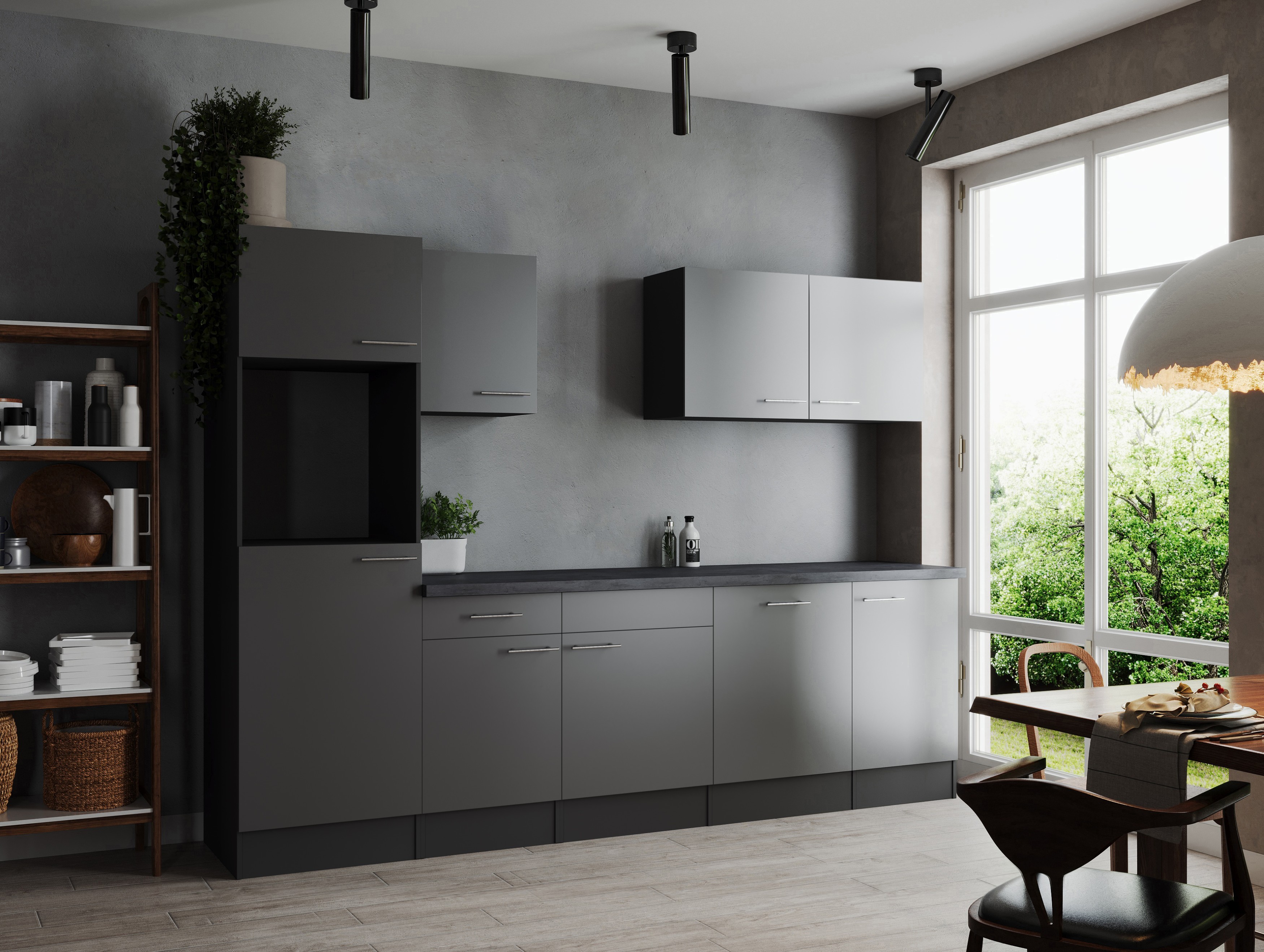 Küche Küchenzeile Leerblock Grau Matt Grau Oliver 280 cm Respekta