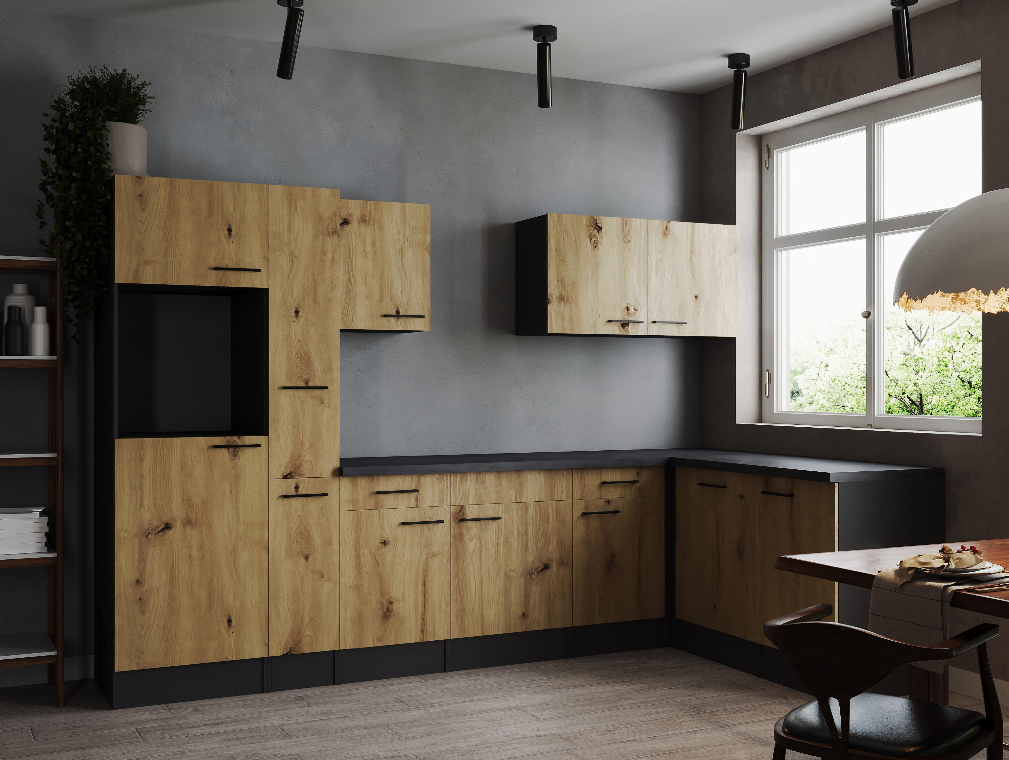 L Küche Leerblock Winkelküche Grau Matt Artisan Eiche Oliver 310 x 172 cm Respekta