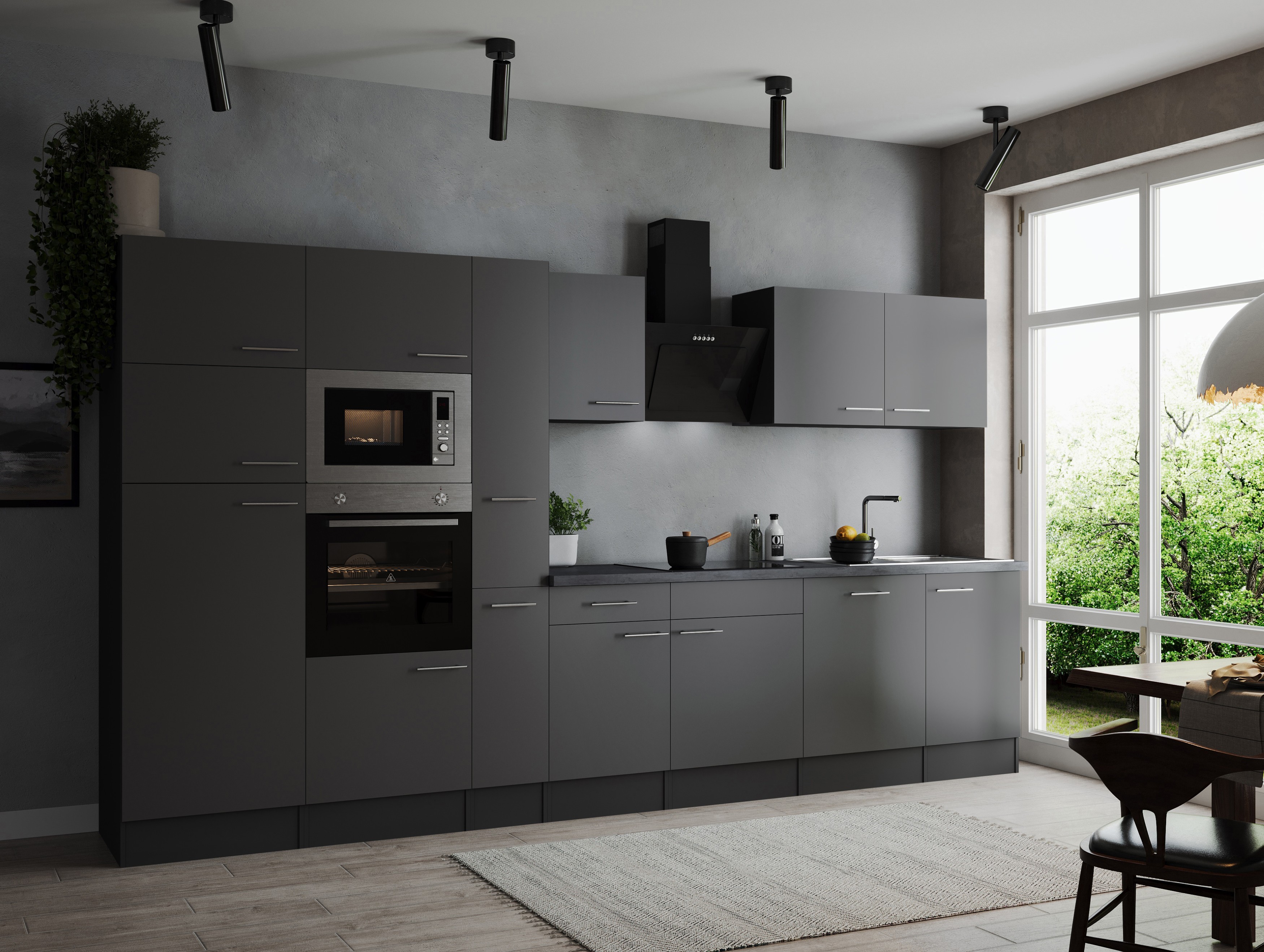 Küche Küchenzeile Küchenblock Grau Matt Grau Oliver 370 cm Respekta