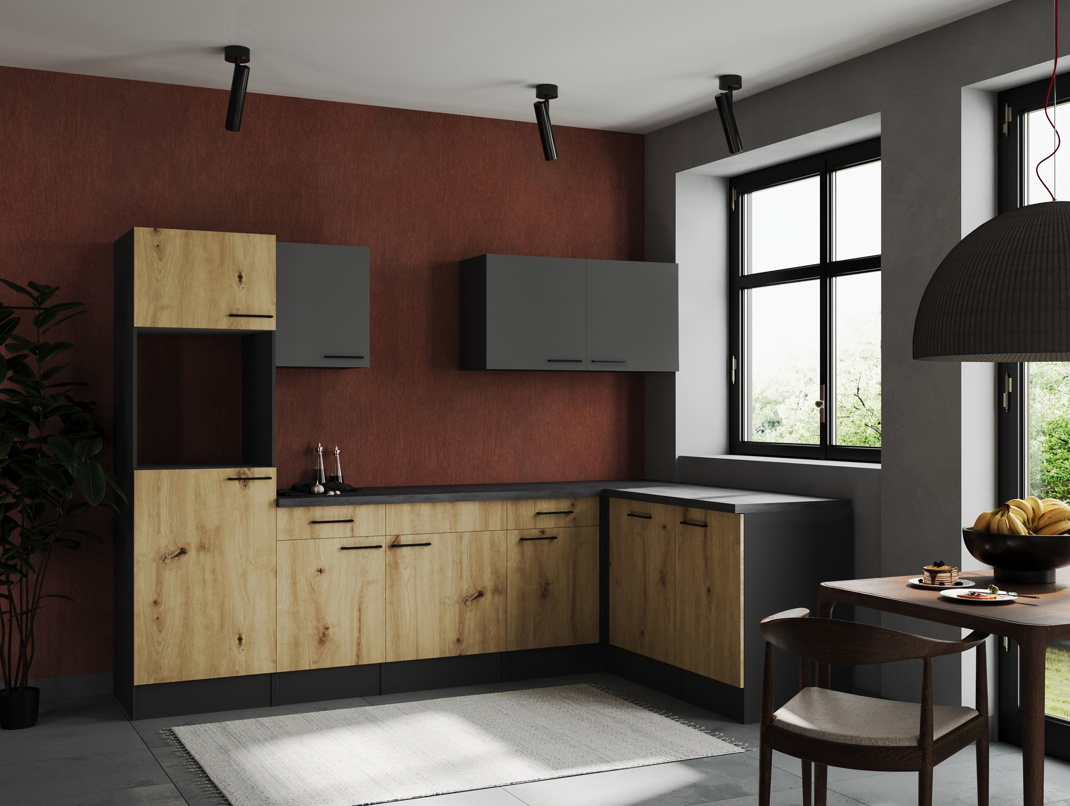 L Küche Leerblock Winkelküche Grau Matt Artisan Eiche Oliver 280 x 172 cm Respekta