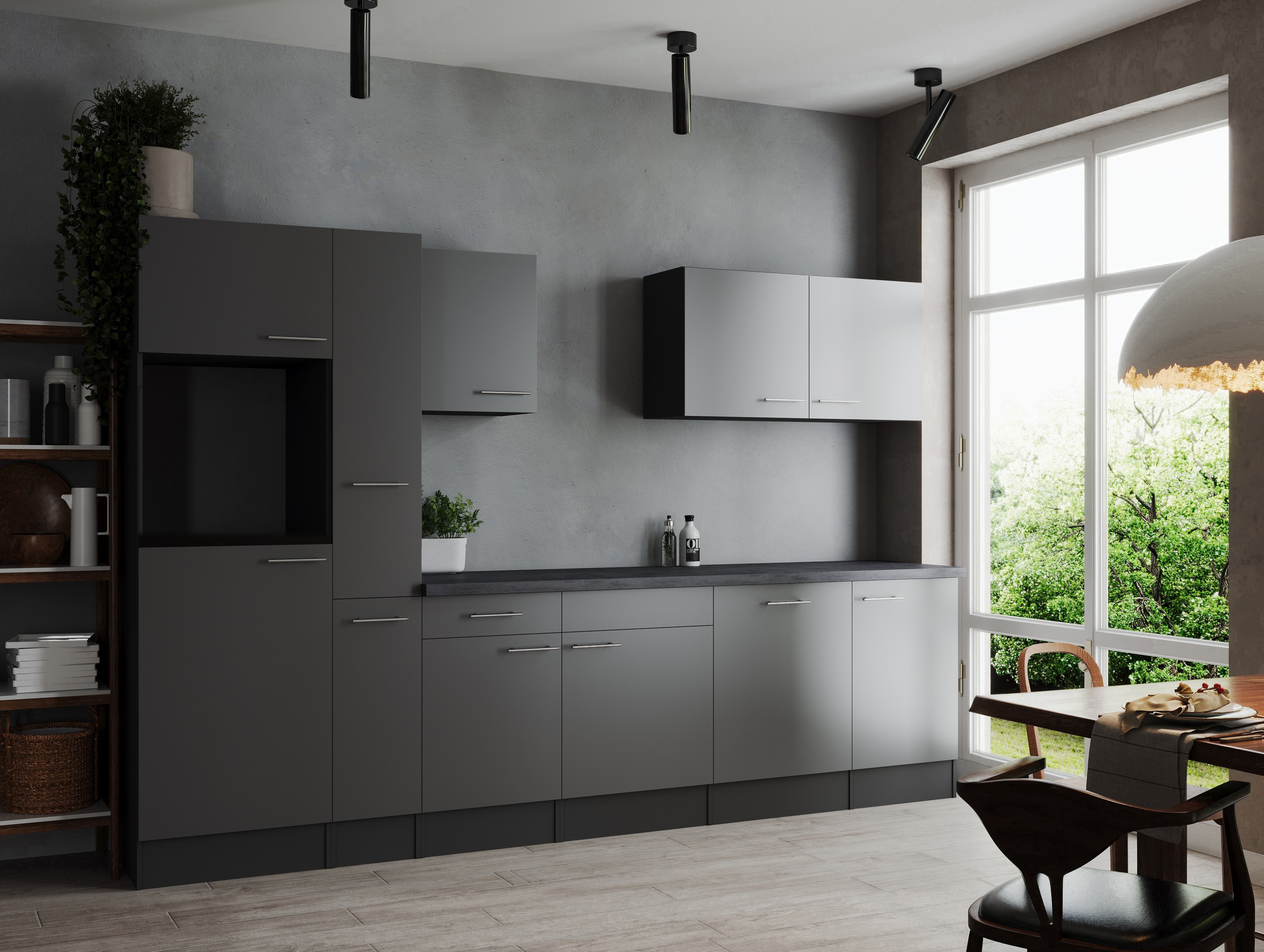 Küche Küchenzeile Leerblock Grau Matt Grau Oliver 310 cm Respekta