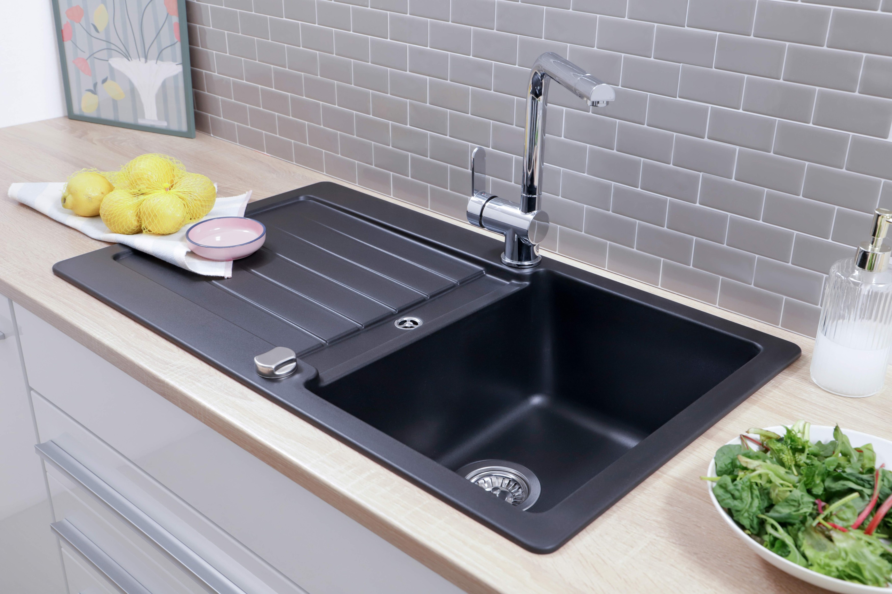 Küchenspüle Einbauspüle Spülbecken Granitspüle 86 x 50 Schwarz Respekta Austin