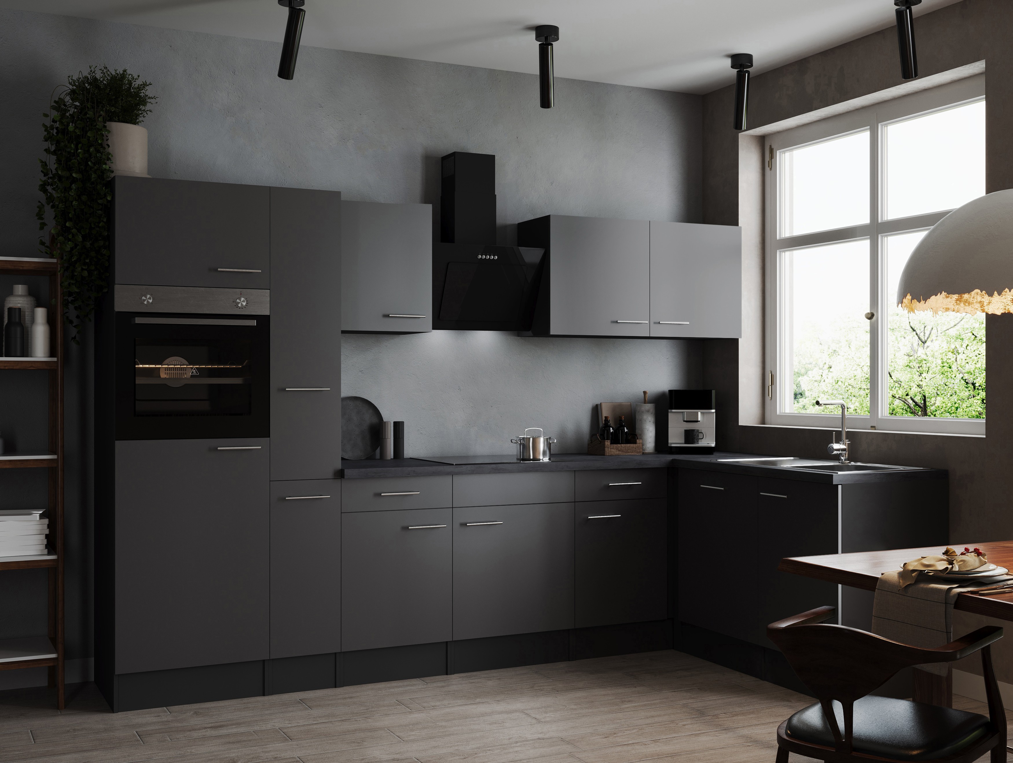 L Küche Küchenzeile Winkelküche Grau Matt Grau Oliver 310 x 172 cm Respekta