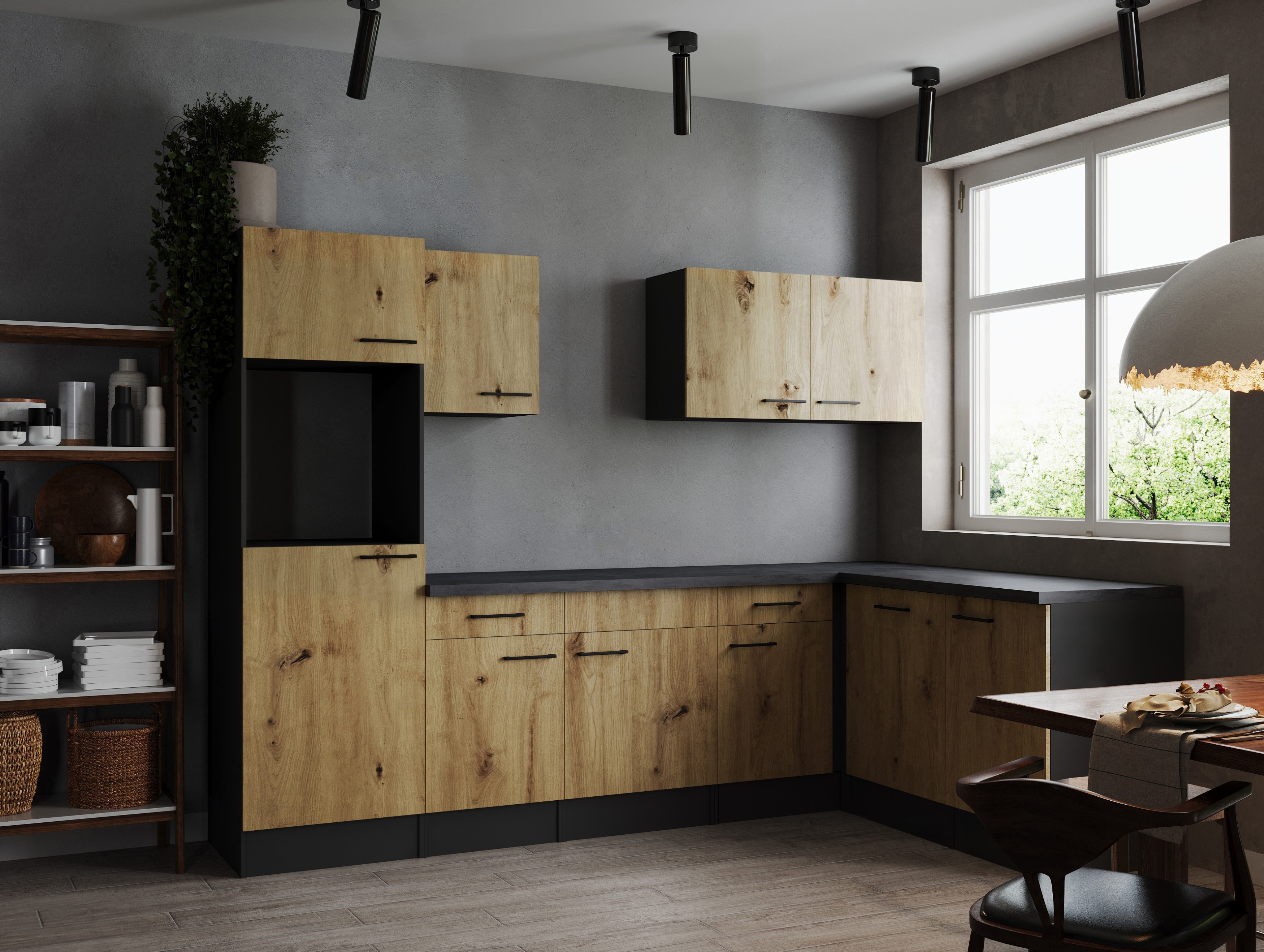 L Küche Leerblock Winkelküche Grau Matt Artisan Eiche Oliver 280 x 172 cm Respekta