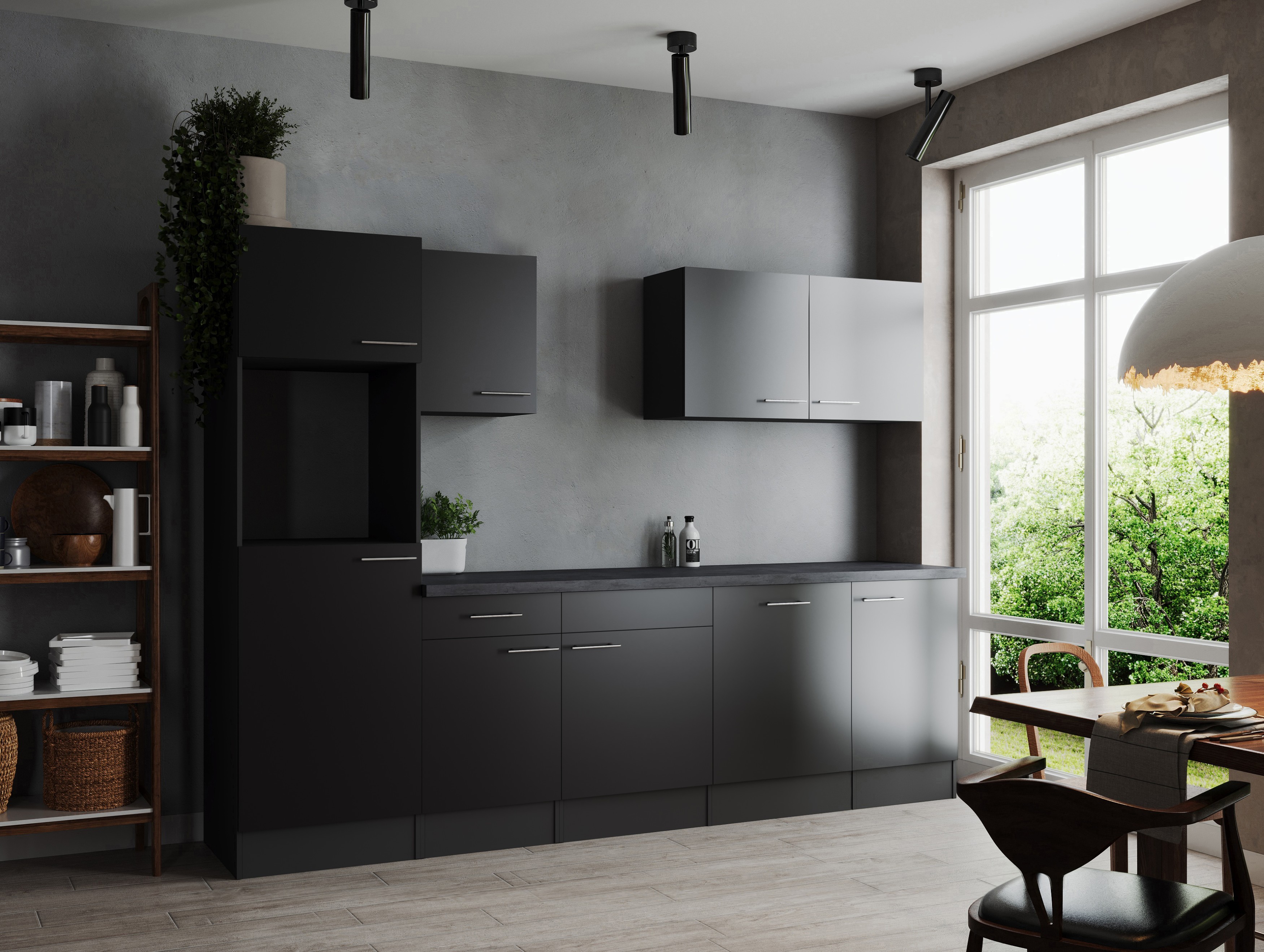 Küche Küchenzeile Leerblock Grau Matt Schwarz Oliver 280 cm Respekta