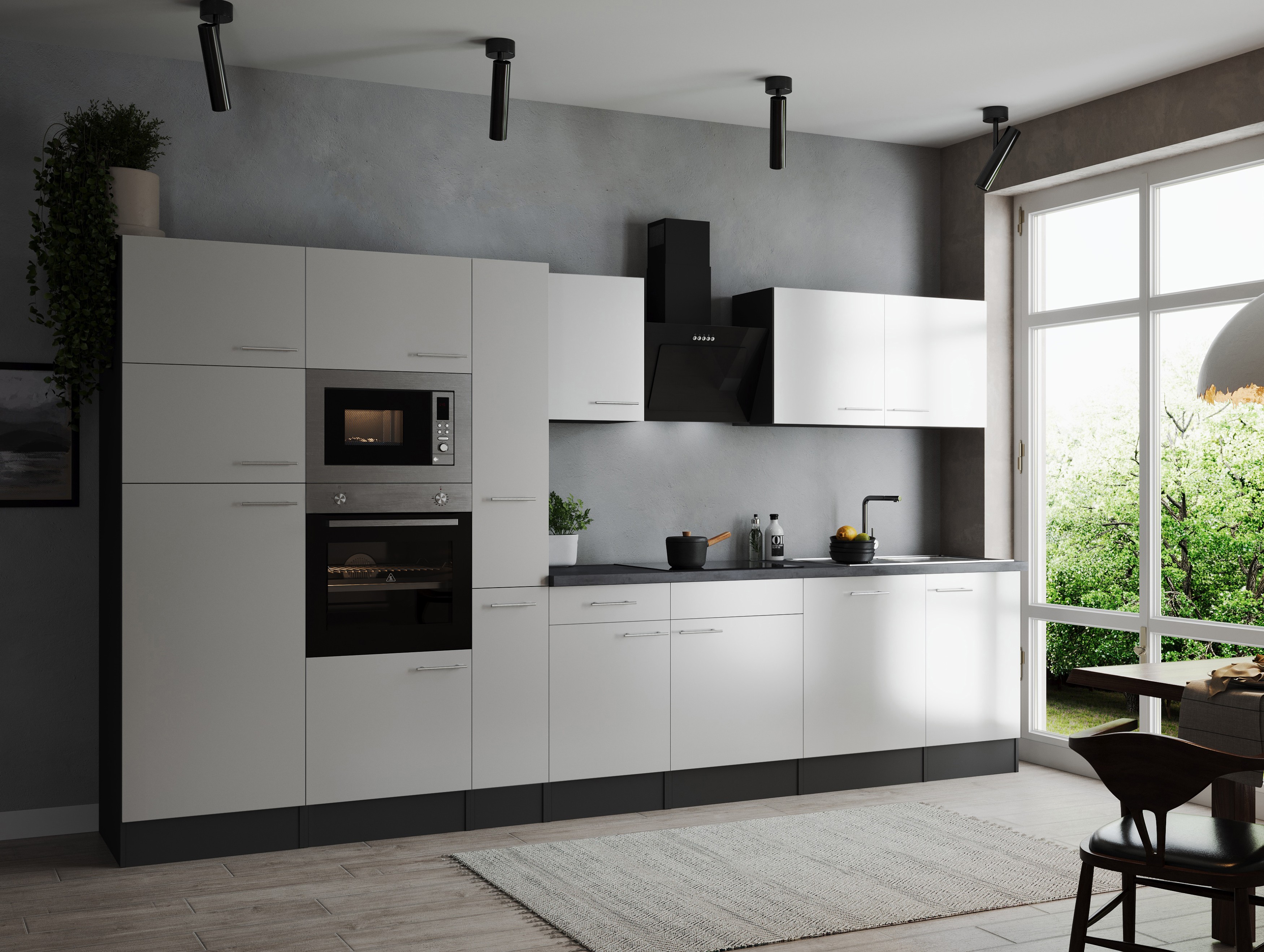 Küche Küchenzeile Küchenblock Grau Matt Weiß Oliver 370 cm Respekta
