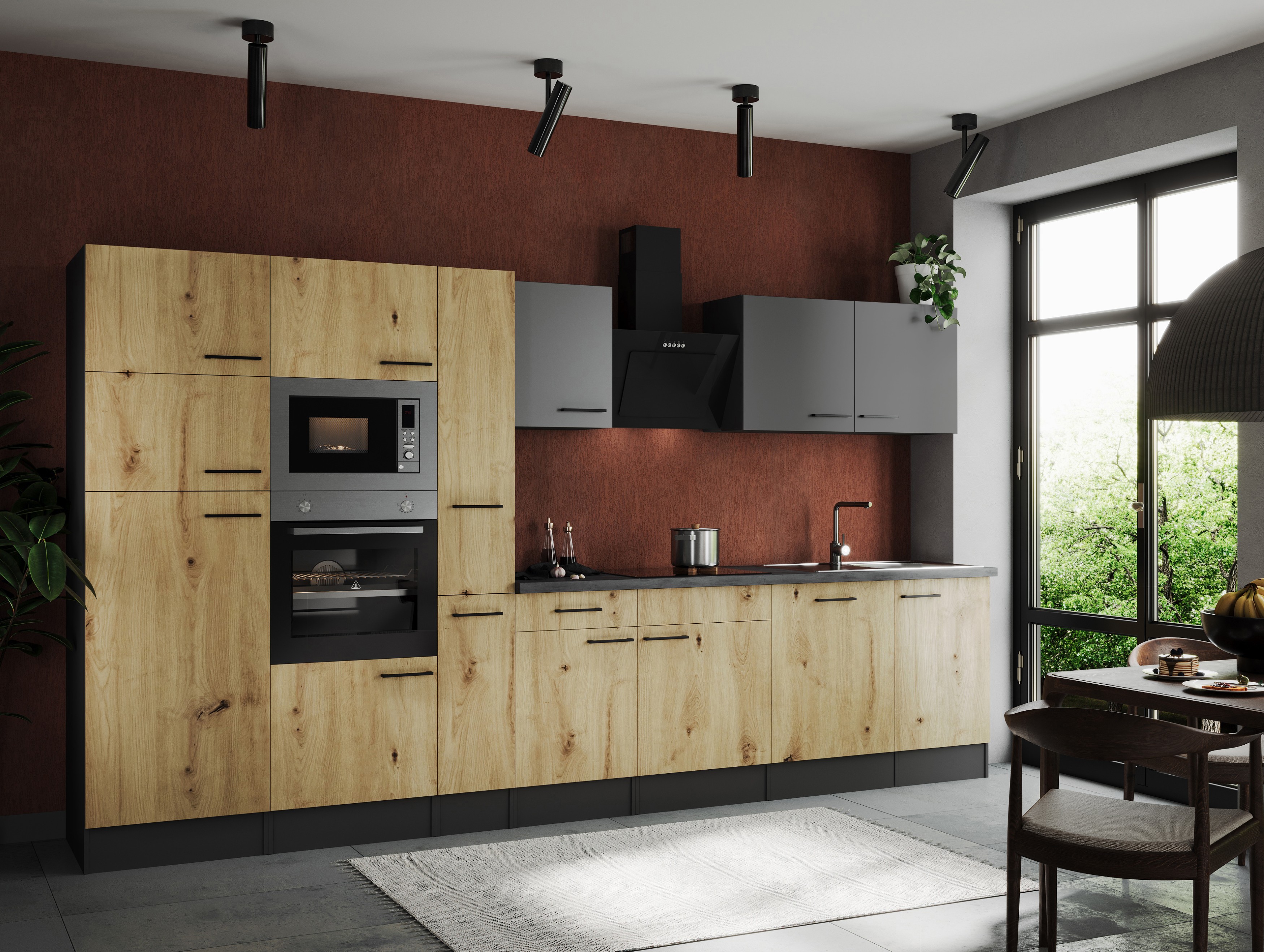 Küche Küchenzeile Küchenblock Grau Matt Artisan Eiche Oliver 370 cm Respekta