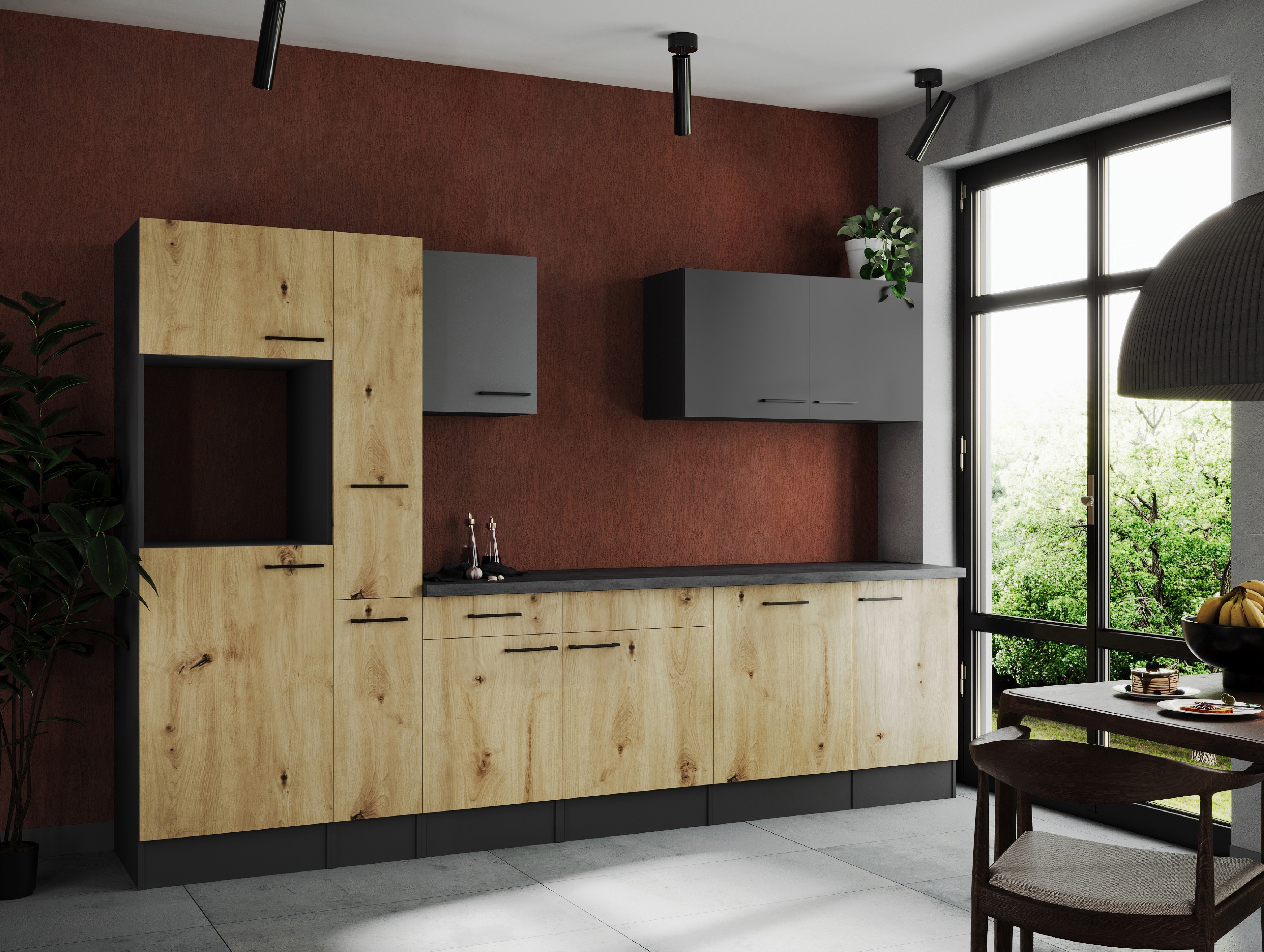 Küche Küchenzeile Leerblock Grau Matt Artisan Eiche Oliver 310 cm Respekta