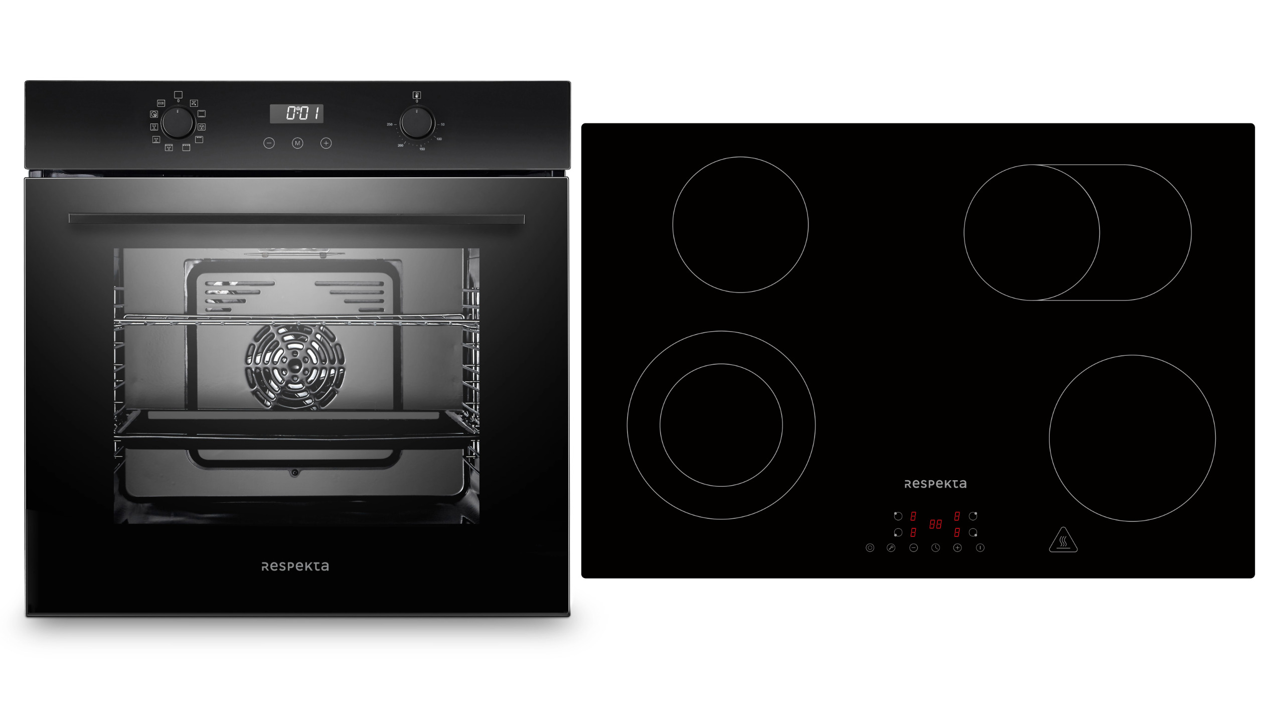 Backofen Herd Kochfeld Glaskeramik 77cm Herdset Einbau autark rahmenlos Respekta