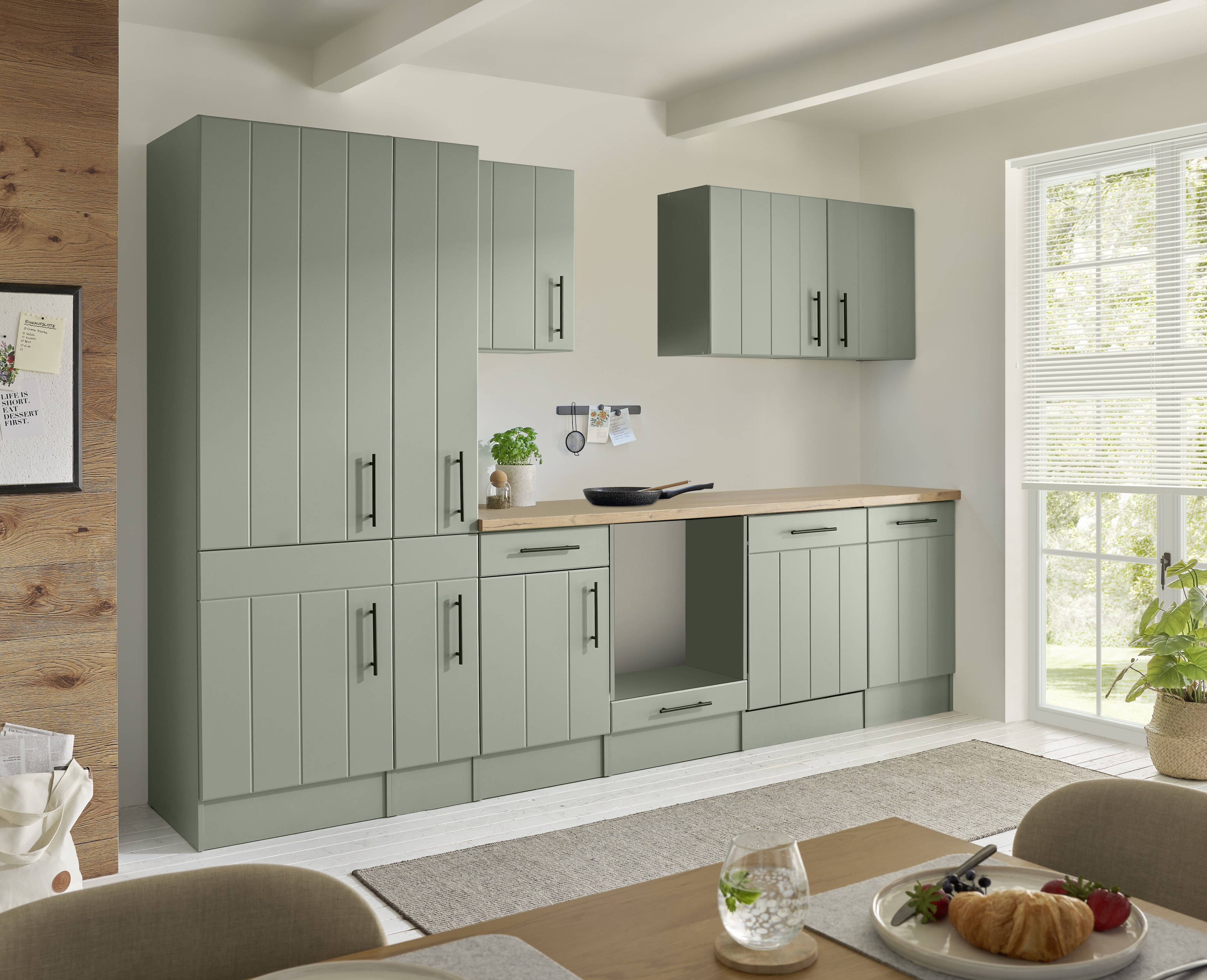 Küche Einbauküche Küchenzeile Landhaus Leerblock Grün Anton 310 cm Respekta