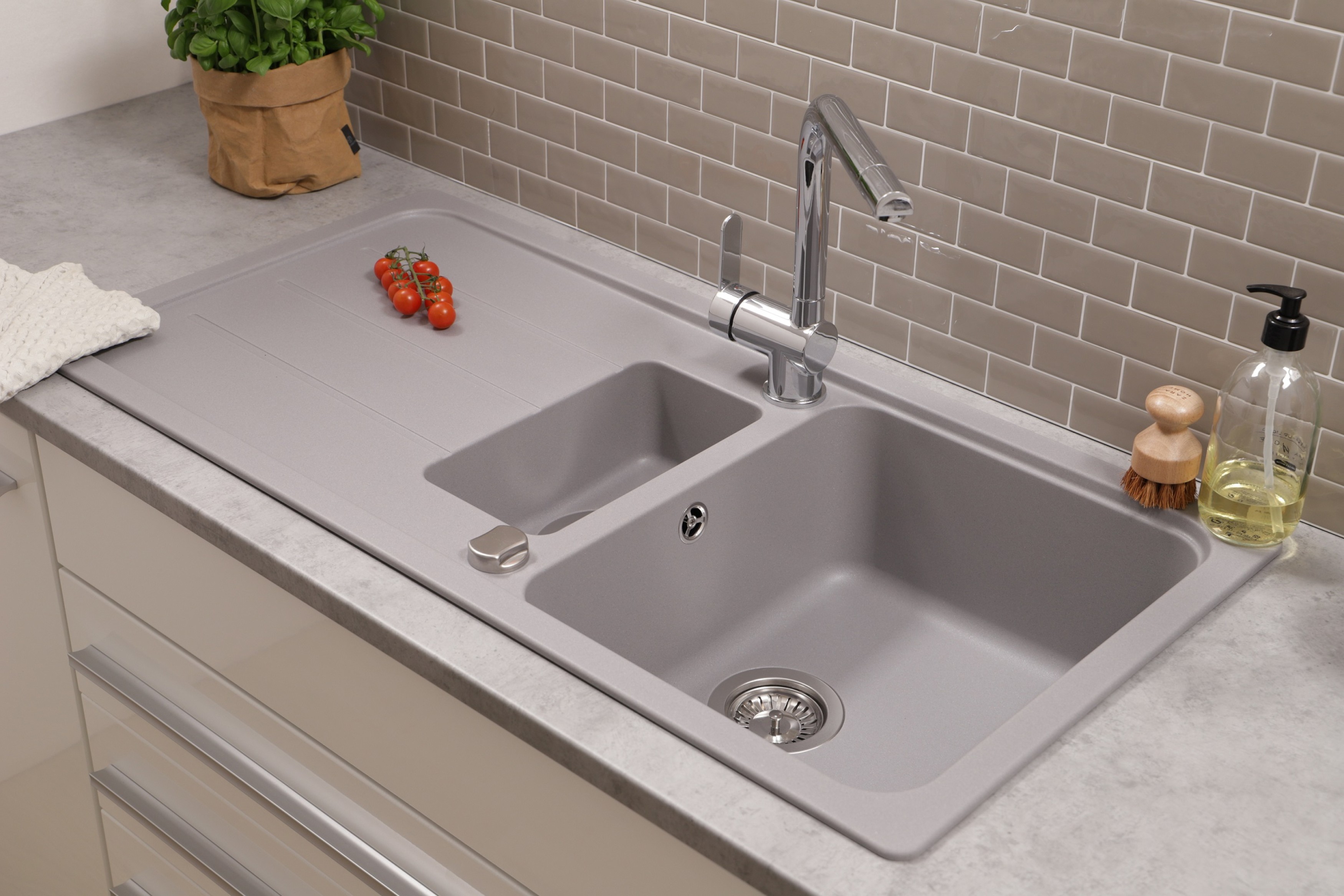 Küchenspüle Einbauspüle Spülbecken Granitspüle 100 x 50 Grau Respekta Austin