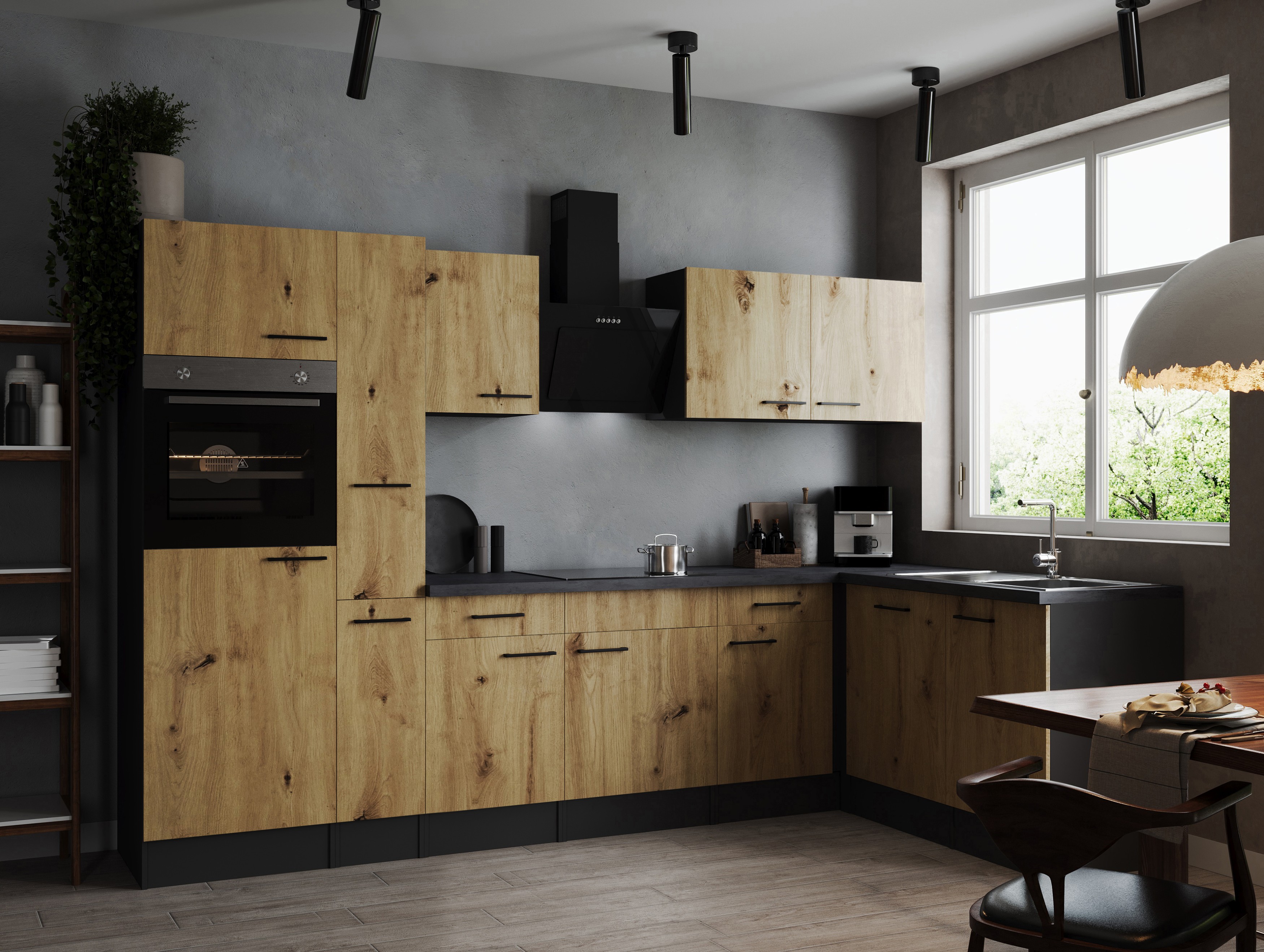L Küche Küchenzeile Winkelküche Grau Matt Artisan Eiche Oliver 310 x 172 cm Respekta