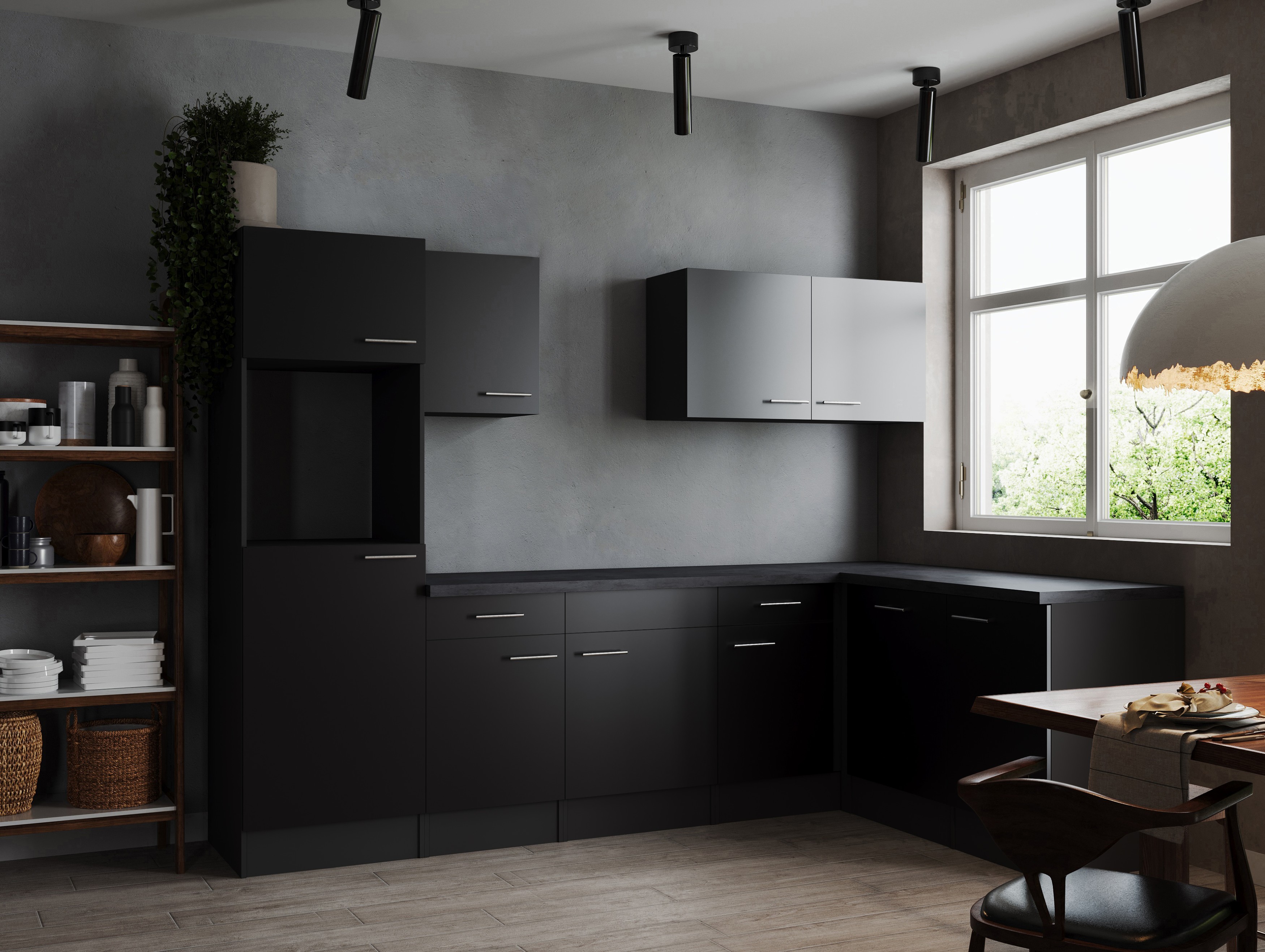 L Küche Leerblock Winkelküche Grau Matt Schwarz Oliver 280 x 172 cm Respekta