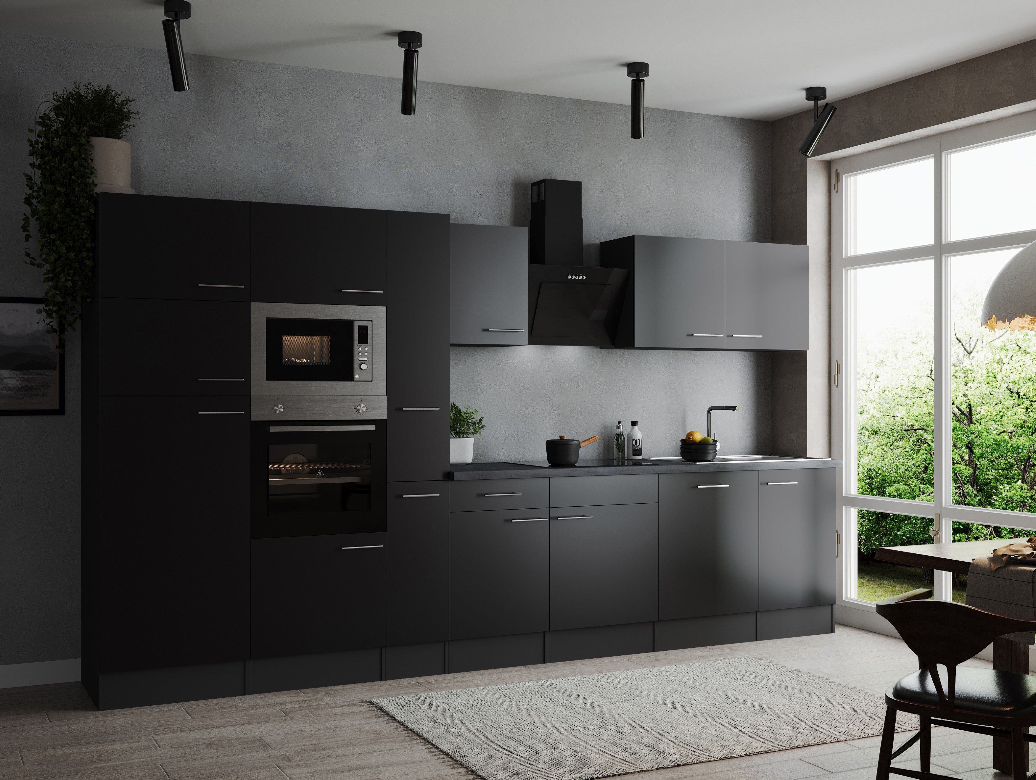 Küche Küchenzeile Küchenblock Grau Matt Schwarz Oliver 370 cm Respekta