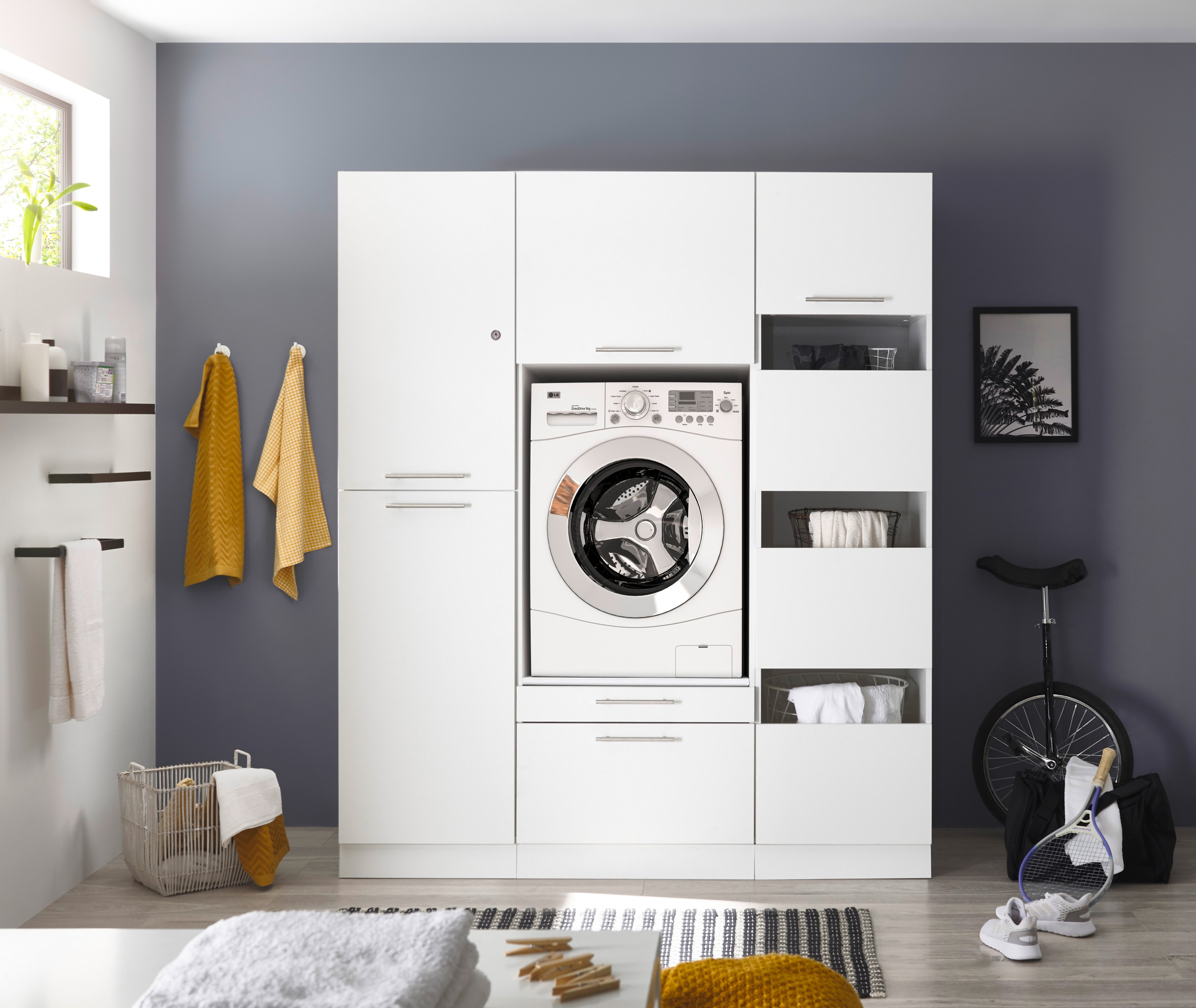 Waschmaschinenschrank Trockner Schrank Wäscheschrank 167 cm Weiß Clara Respekta