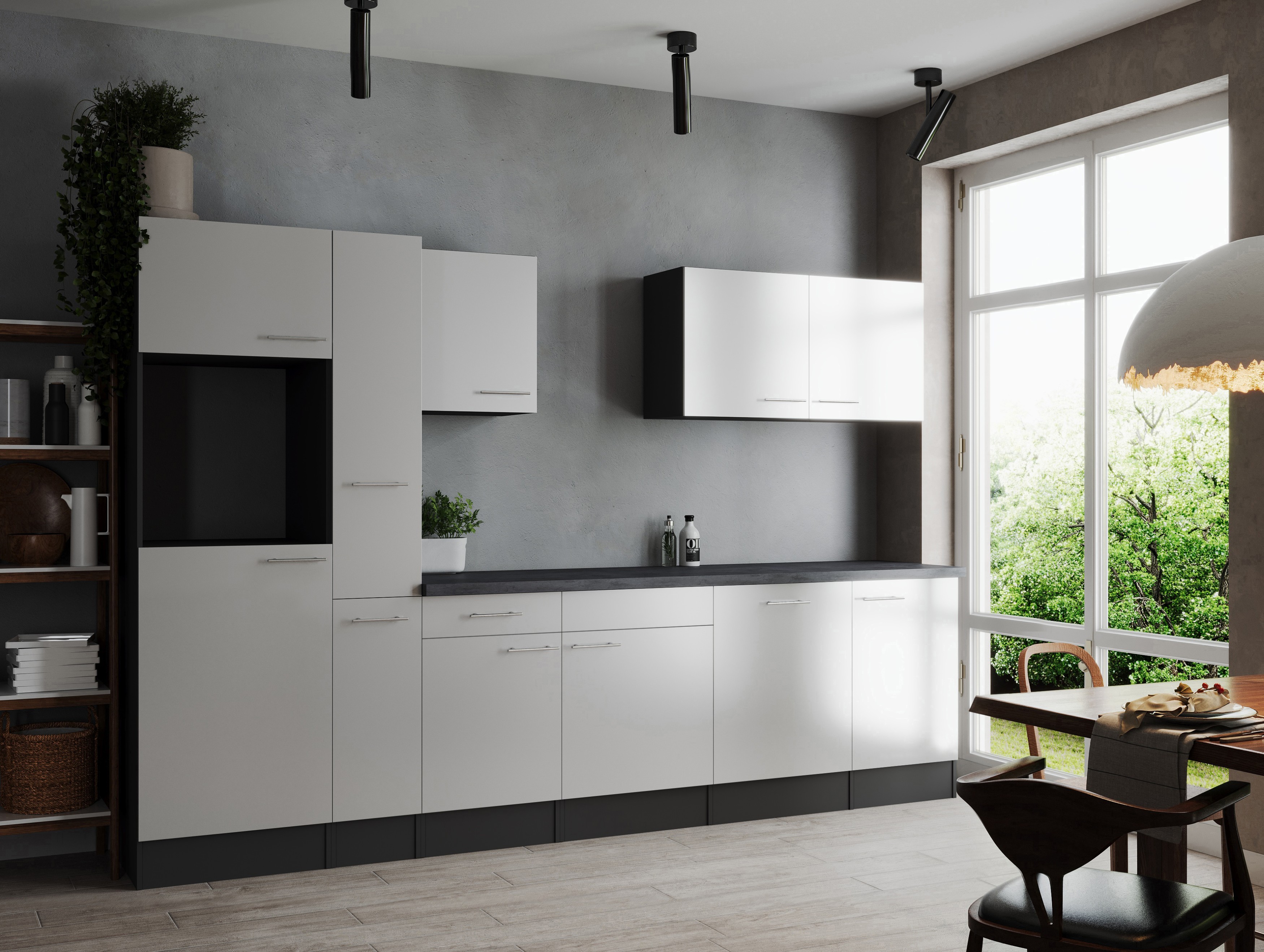 Küche Küchenzeile Leerblock Grau Matt Weiß Oliver 310 cm Respekta