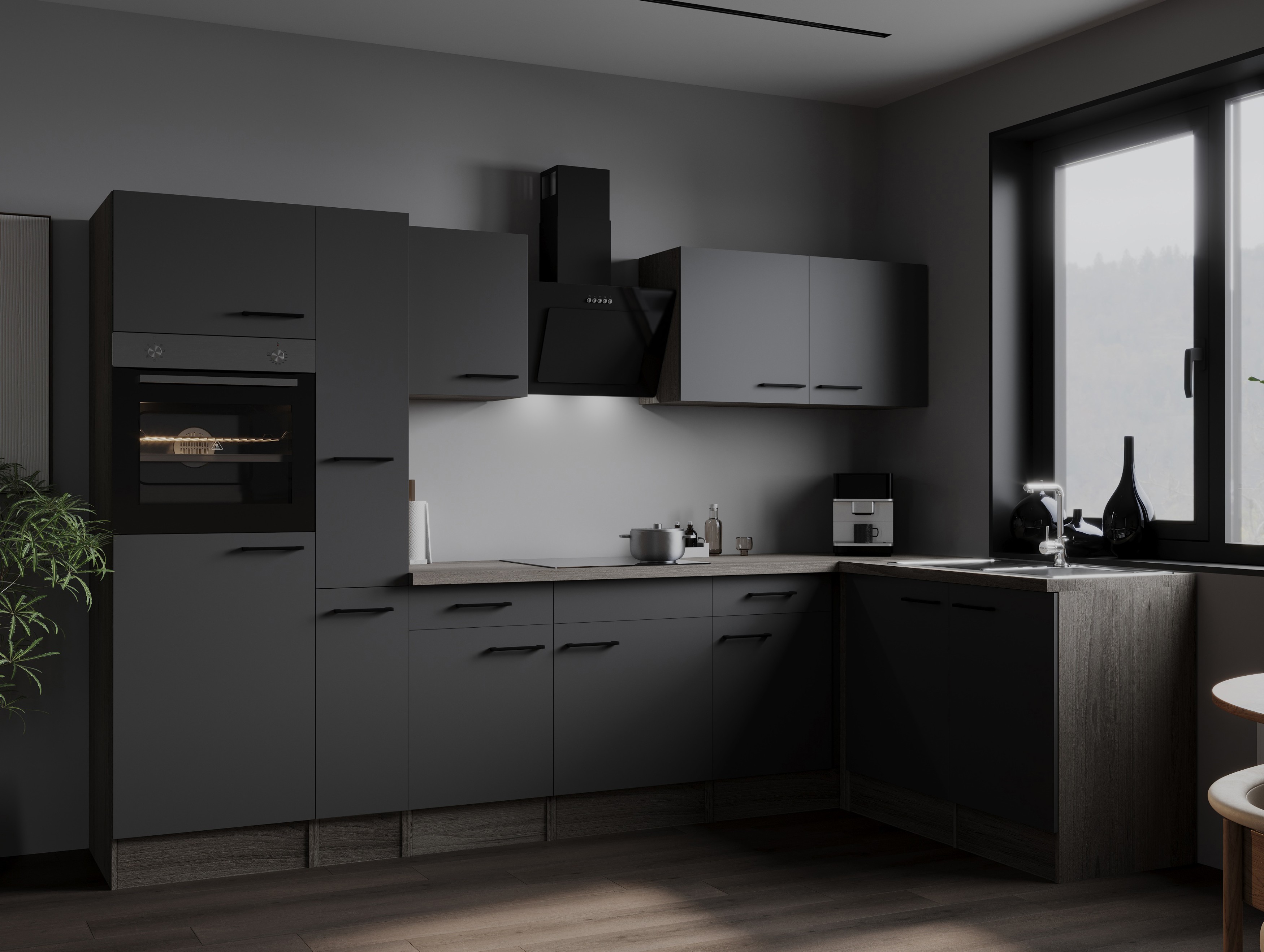 L Küche Küchenzeile Winkelküche Eiche York Grau Matt Oliver 310 x 172 cm Respekta