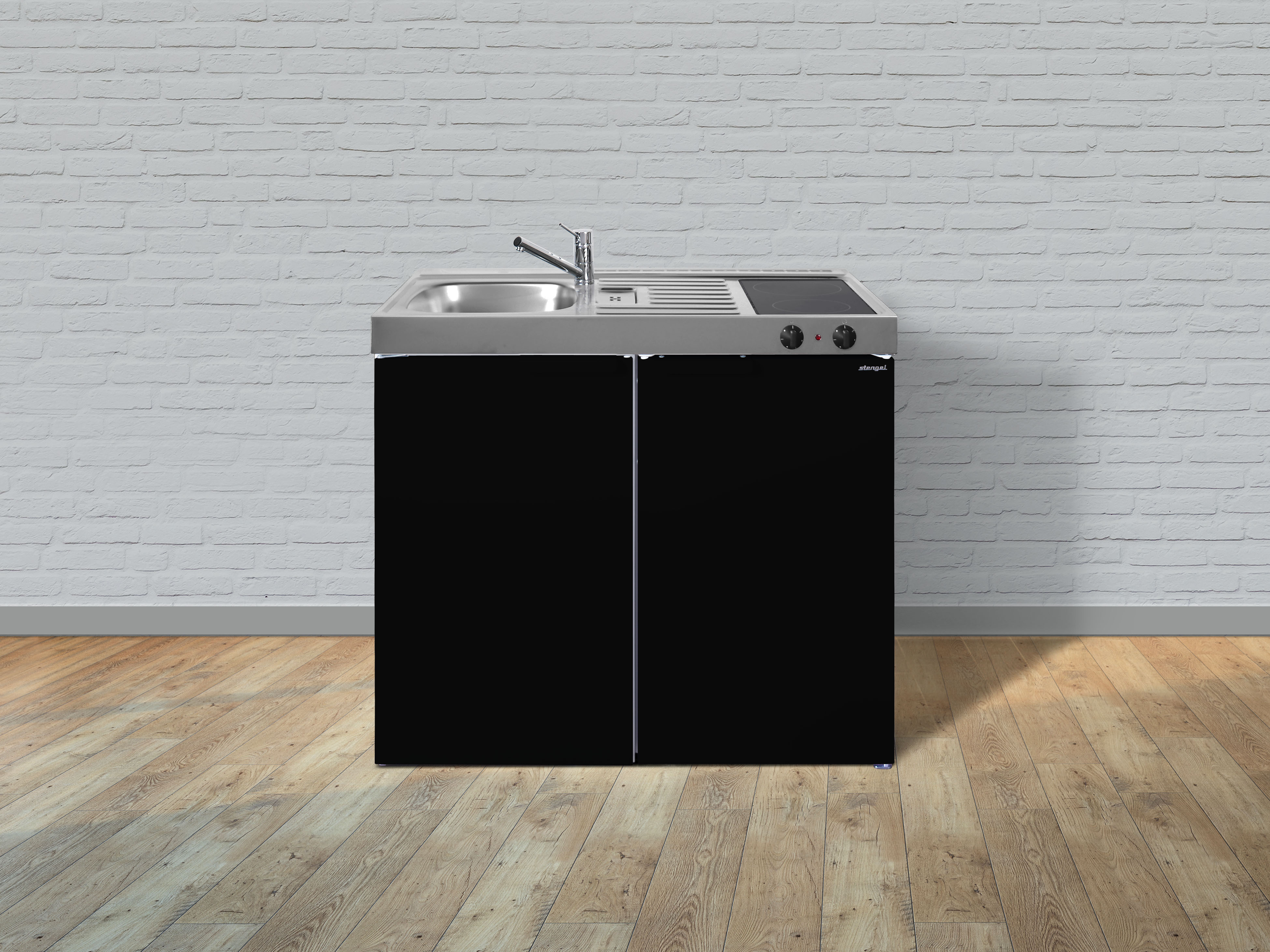 Küche Miniküche Küchenzeile Küchenblock Metall Singleküche Stengel 100cm schwarz