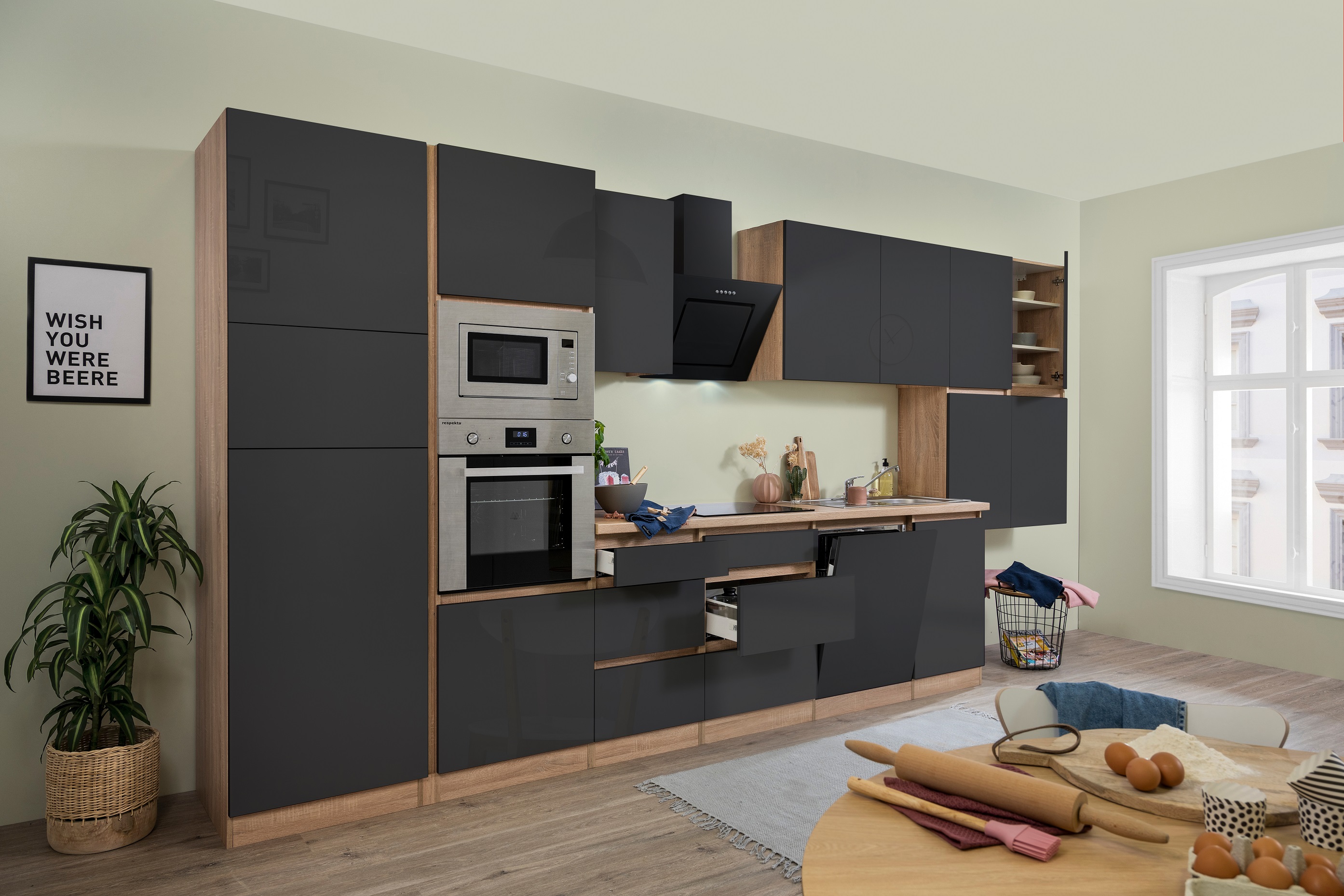 respekta angolo cottura unità cucina senza maniglie cucina 445 cm rovere sonoma grigio