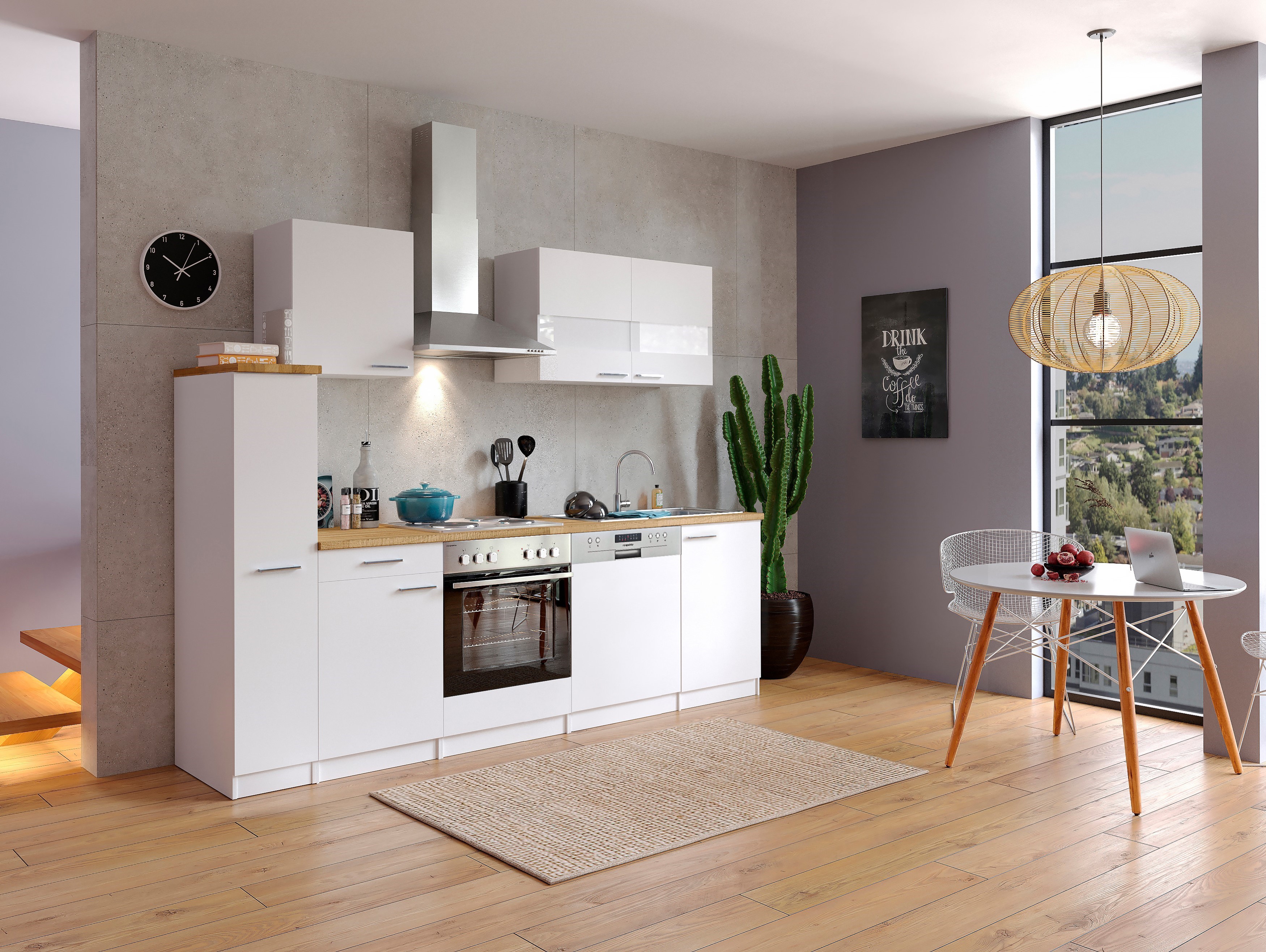 Küche Küchenzeile Küchenblock Einbauküche Weiß  Malia 250 cm Respekta Küche Küchenzeile Küchenblock Einbauküche Weiß  Malia 250 cm Respekta