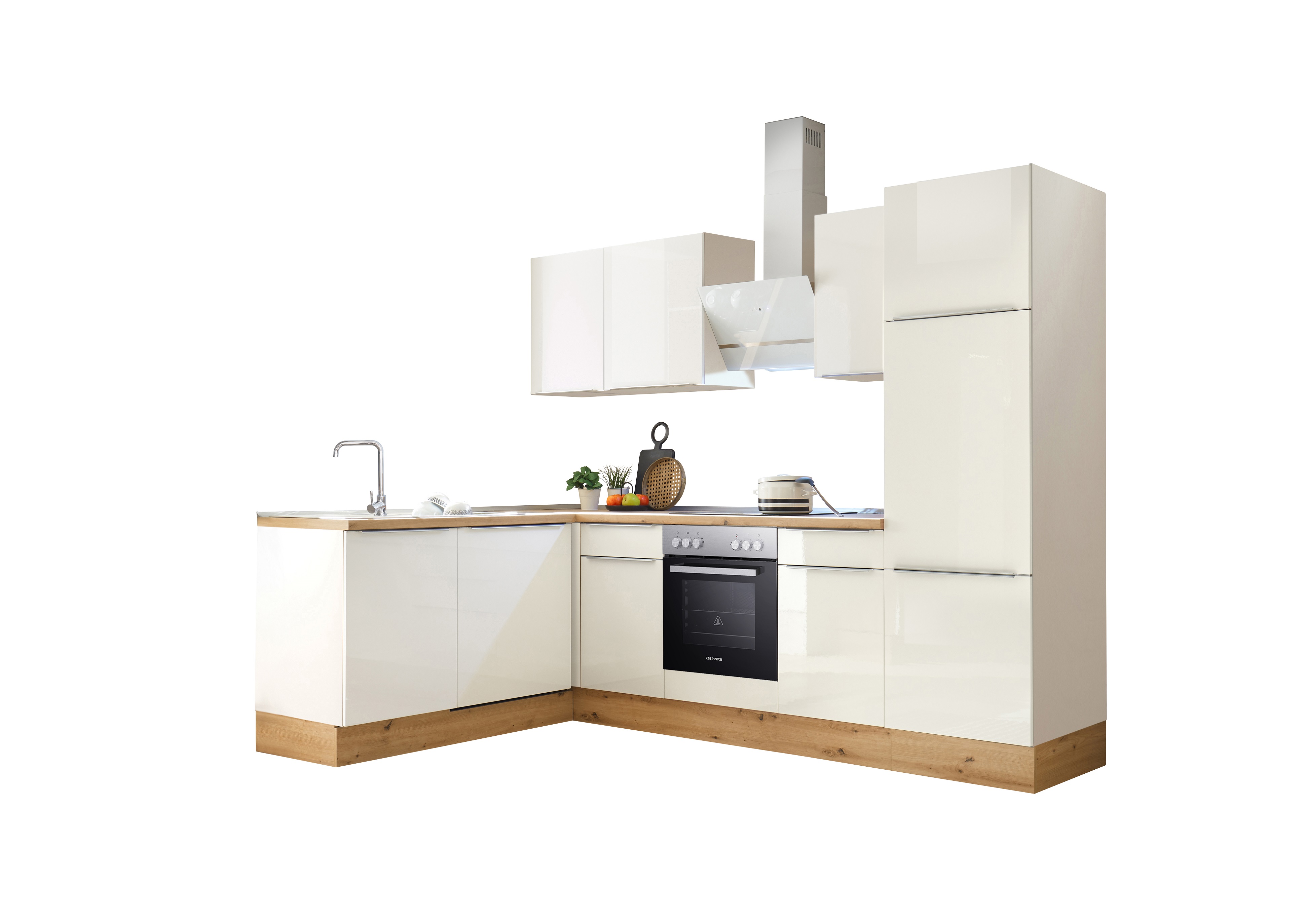 Küche Küchenzeile Winkelküche Marleen Premium 280 cm Weiß Artisan Eiche Respekta