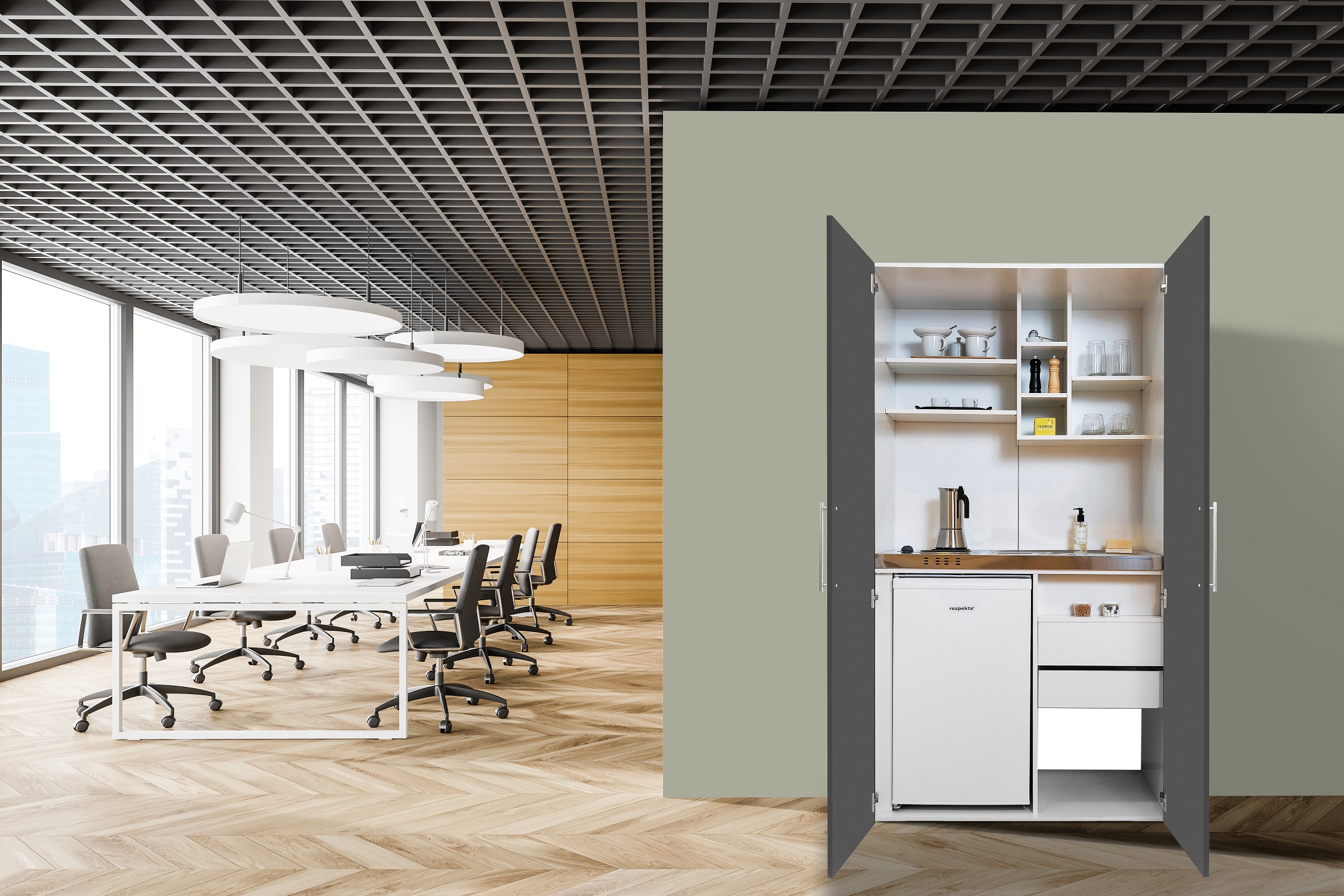 respekta Armoire de cuisine Minicuisine Unité de cuisine Bloc de cuisine simple Blanc Gris