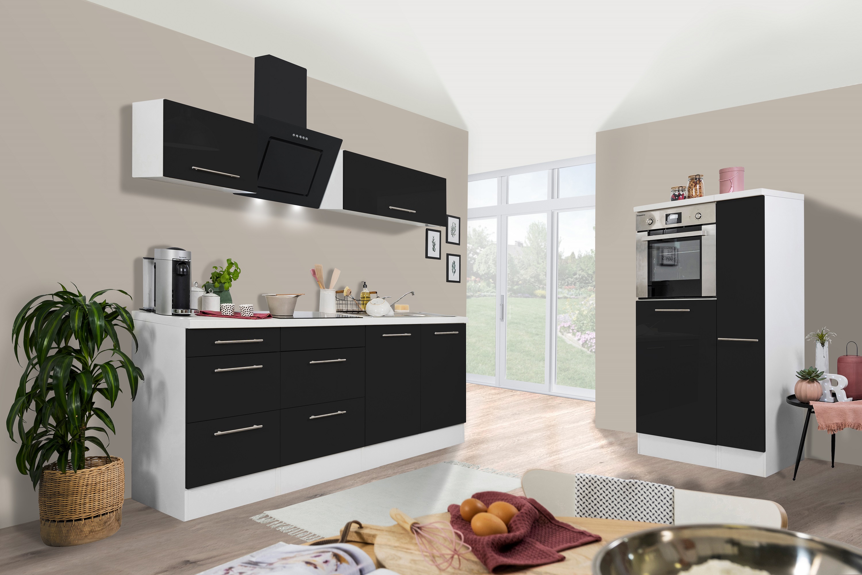 respekta kitchen unit kitchen block fitted kitchen 300 cm high gloss white black