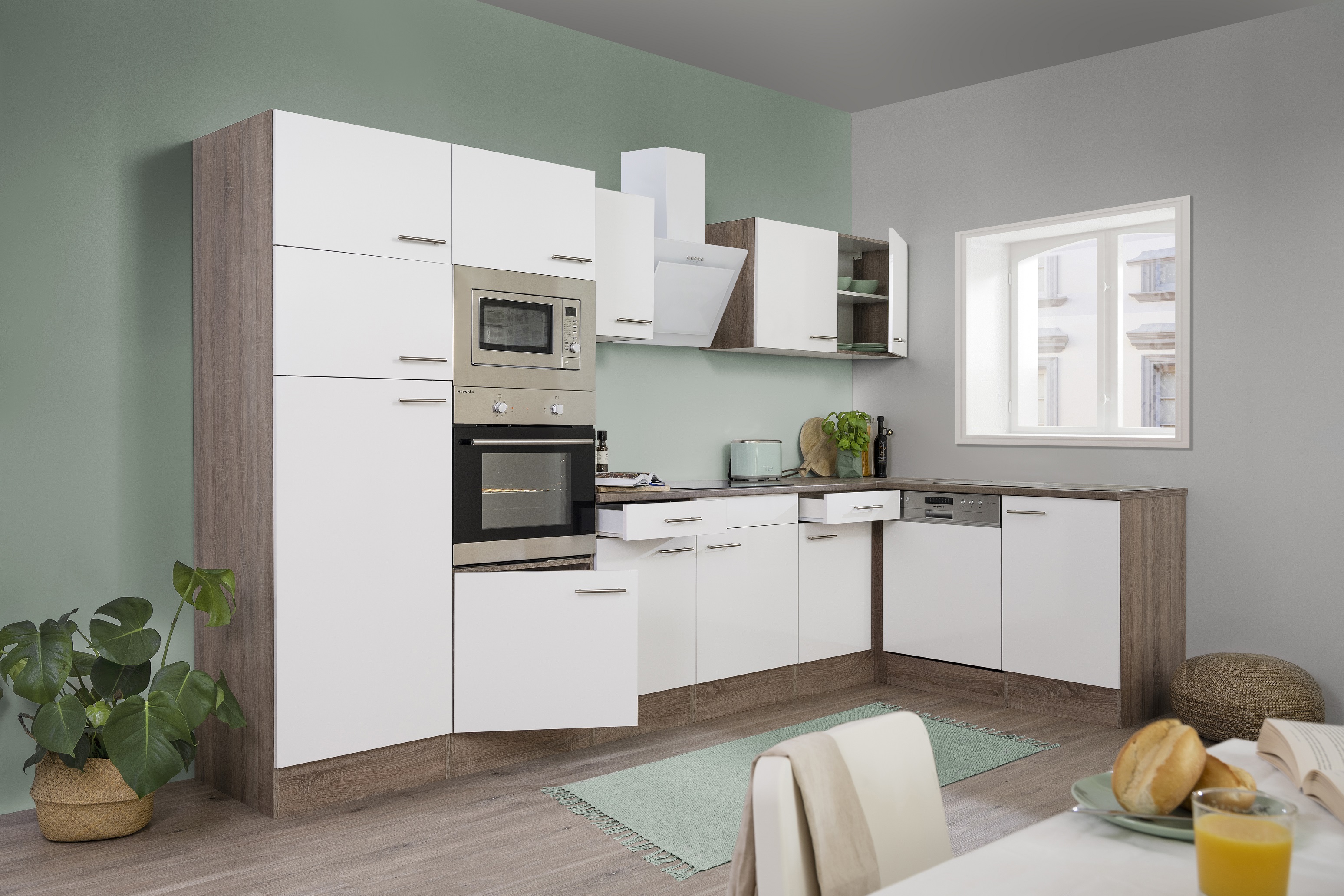 respekta cucina ad angolo cucina cucina a L rovere York bianco 340x172cm