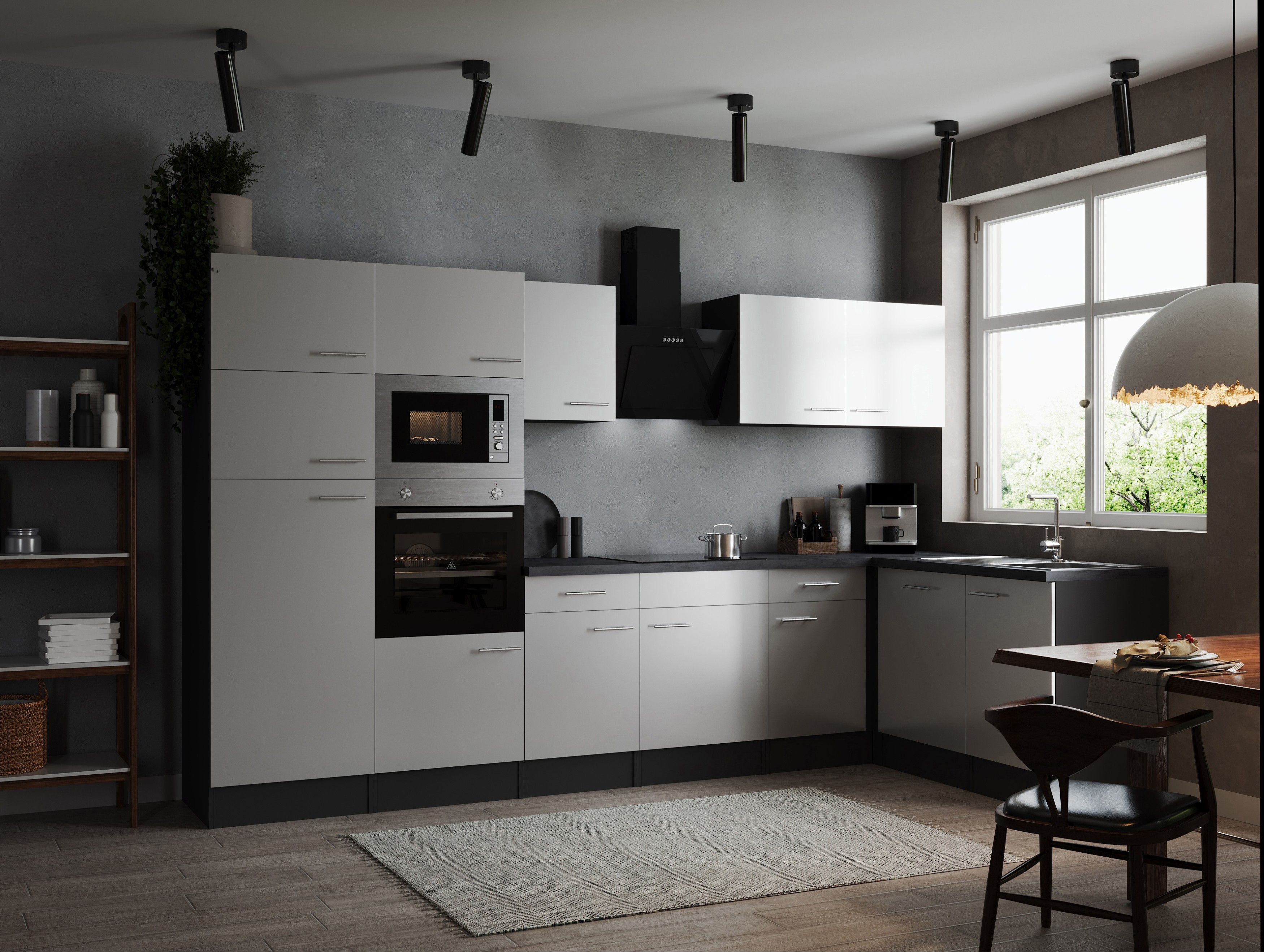 L Küche Küchenzeile Winkelküche Grau Matt Weiß Oliver 340 x 172 cm Respekta