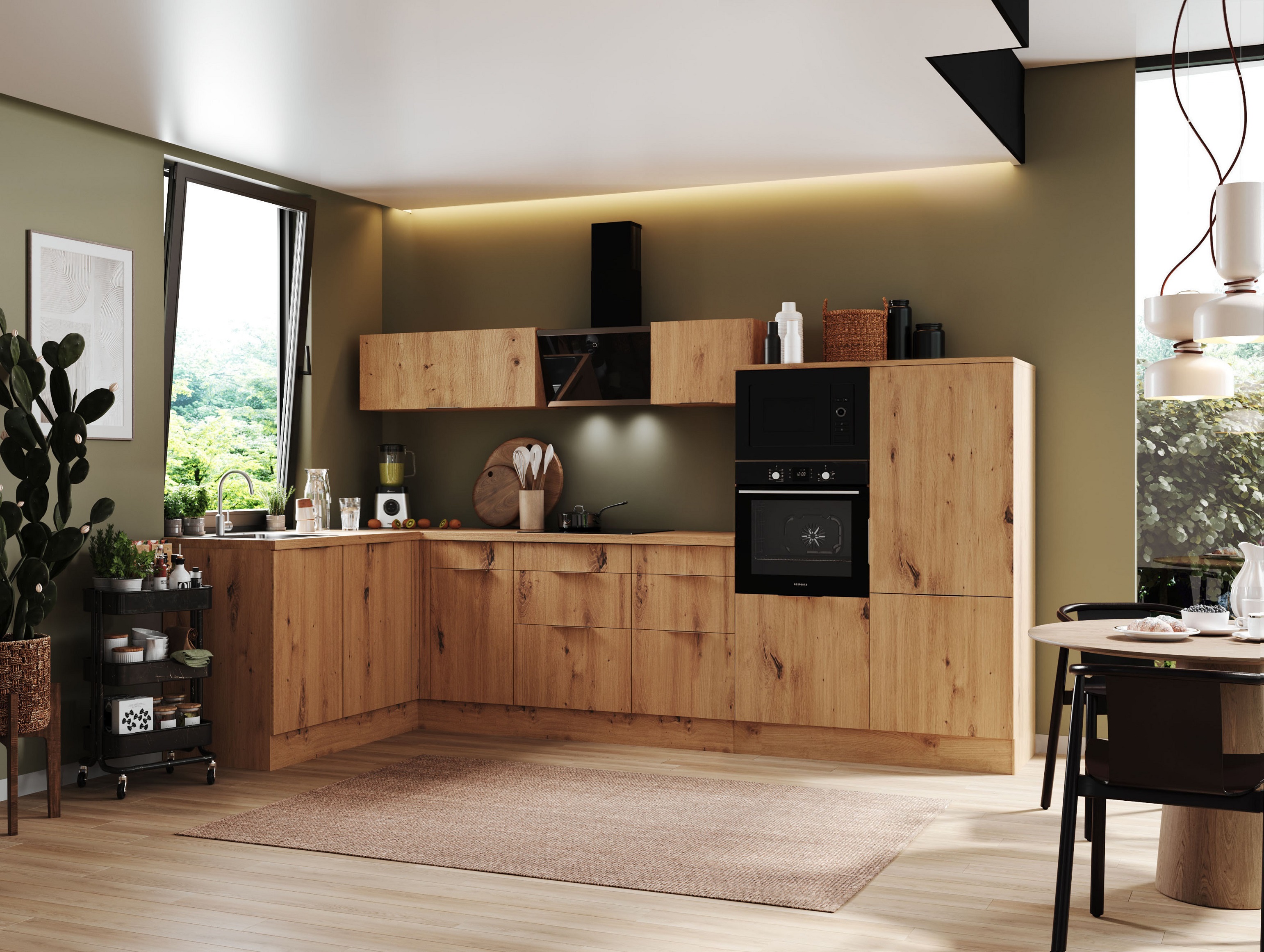 Küche vormontierte L - Küche 340 x 175 cm wechselseitig aufbaubar incl. Geräte Respekta Selection Elisabeth Artisan 