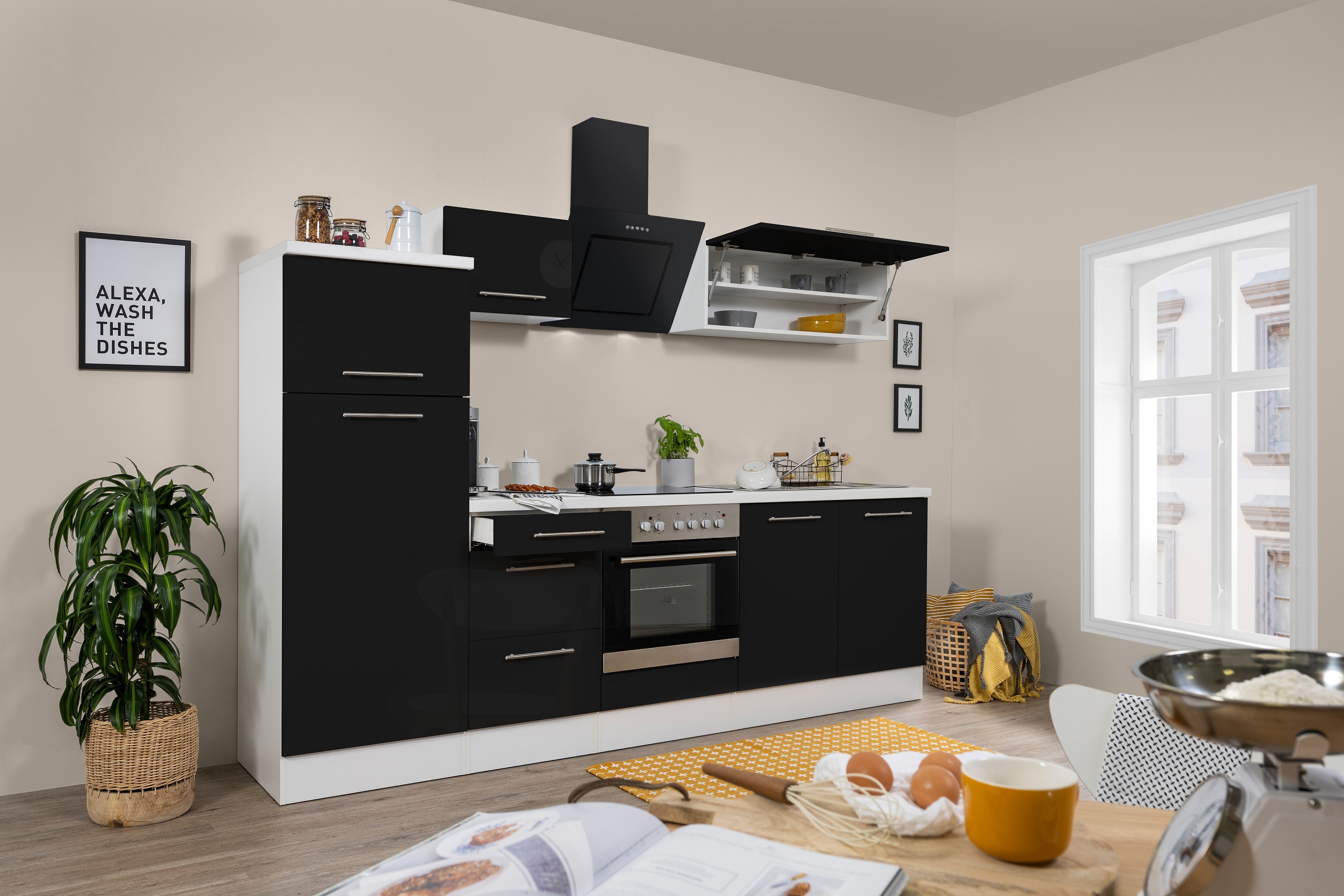 respekta kitchen unit kitchen block fitted kitchen high gloss 270 cm white black