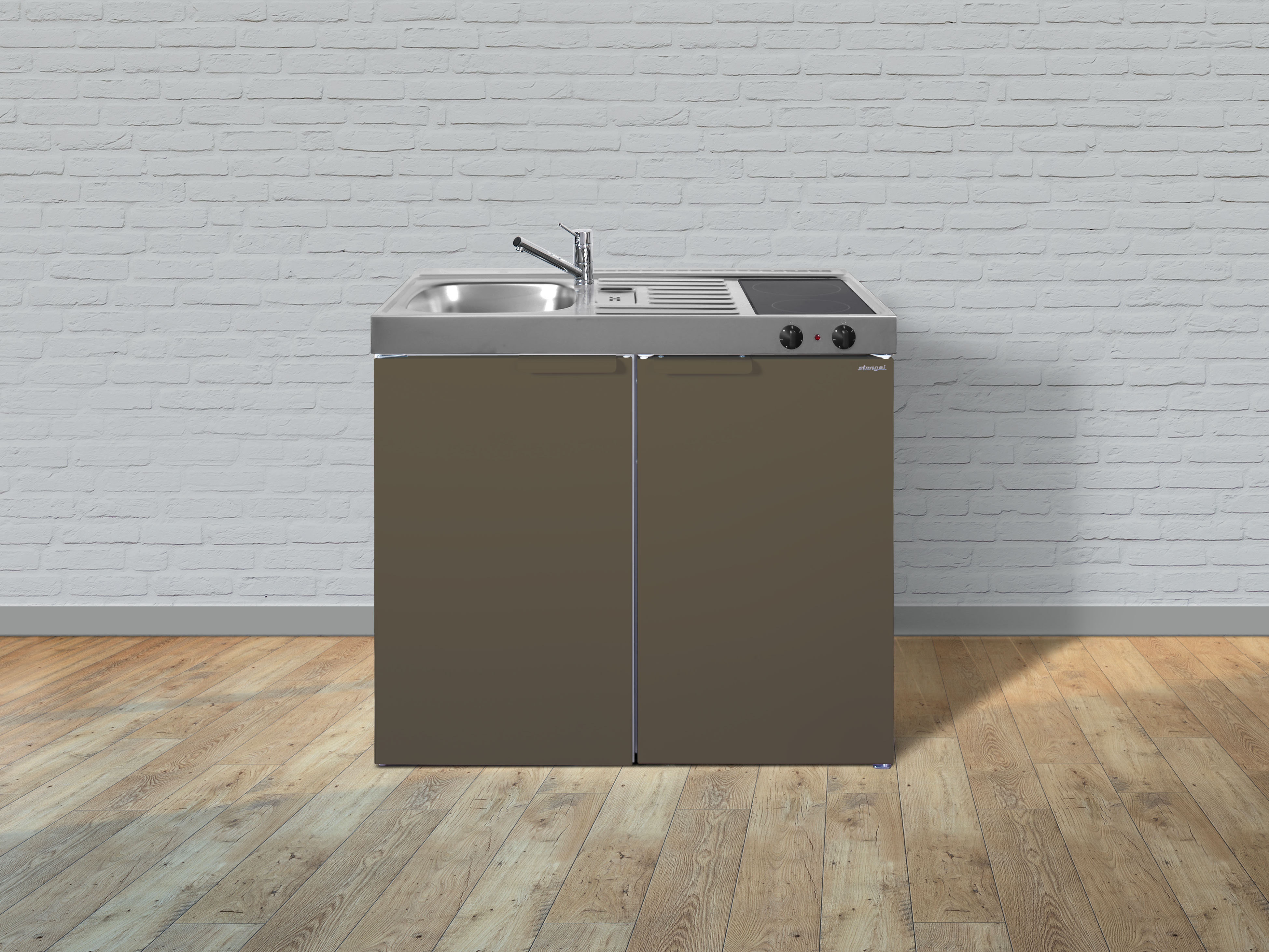 Küche Miniküche Küchenzeile Küchenblock Metall Singleküche Stengel 100 cm mokka