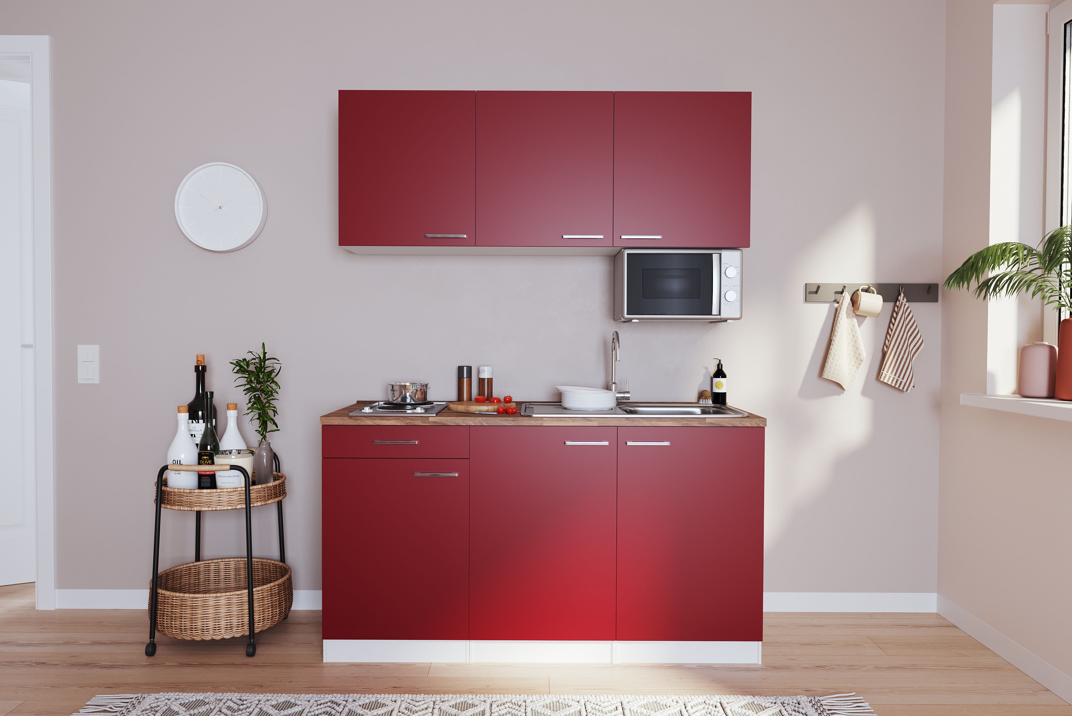 Respecta mini cucina Luis 150 cm bianco rosso senza frigorifero cucina singola cucina