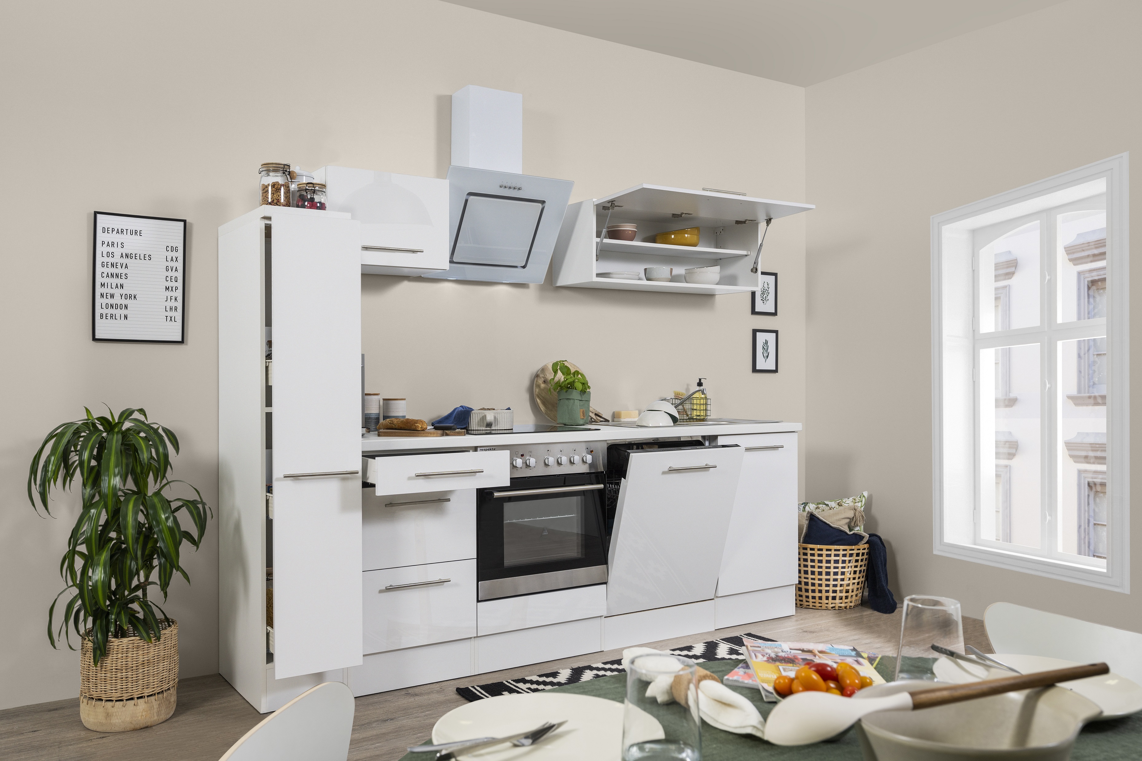 respekta kitchen unit kitchen fitted kitchen kitchen block complete high gloss 250cm white