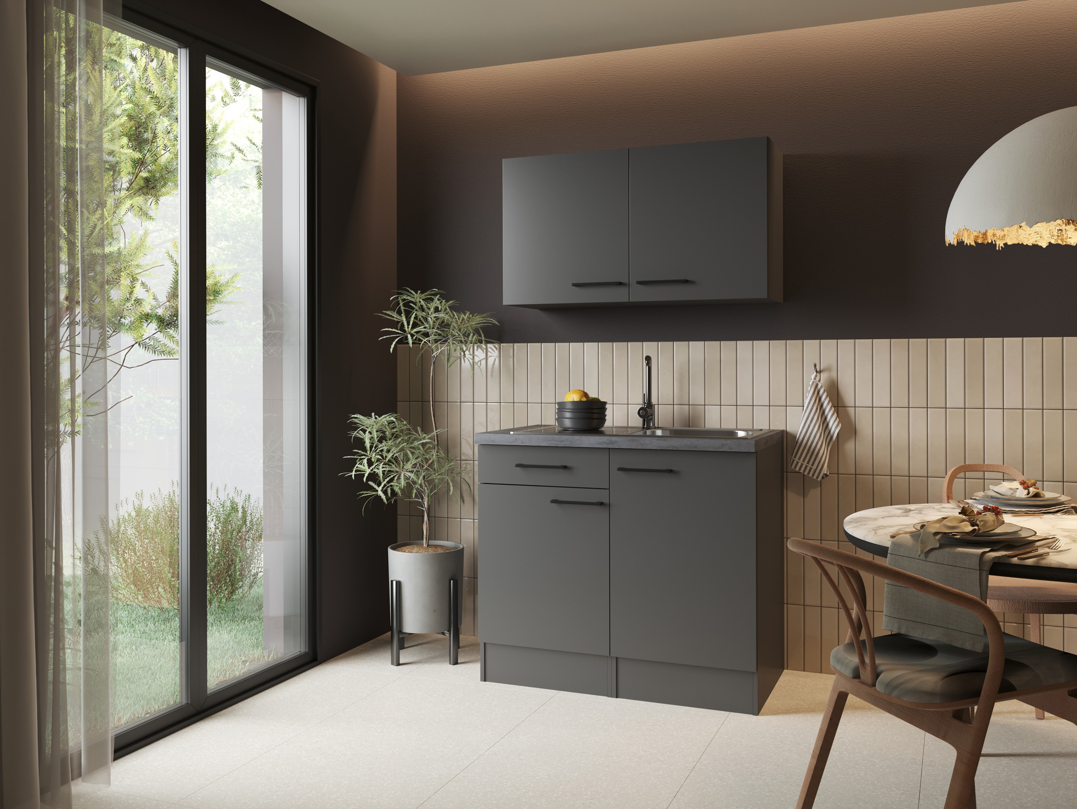 Spülenschrank Küchenschrank Oberschrank 100 cm Grau Matt Oliver Respekta