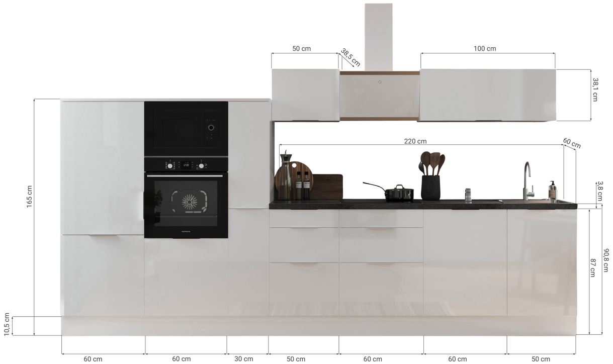 Küche vormontierte Küche 370 cm incl. Geräte Respekta Selection Elisabeth Grau  Artisan  Küchenzeile