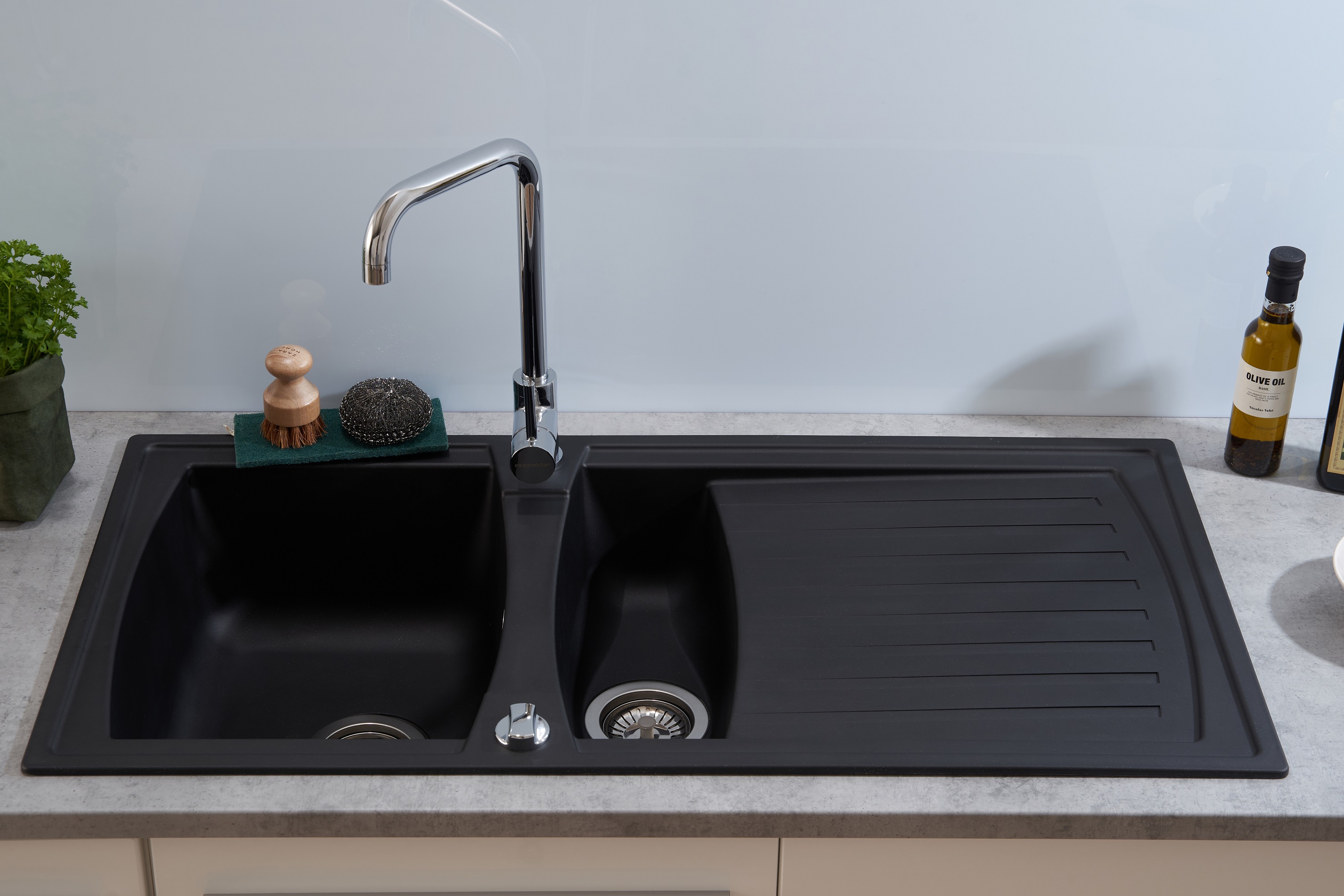 Kitchen Sink Sink Inbuilt Sink Granite Sink Kitchen 100 x 50 Black respekta 