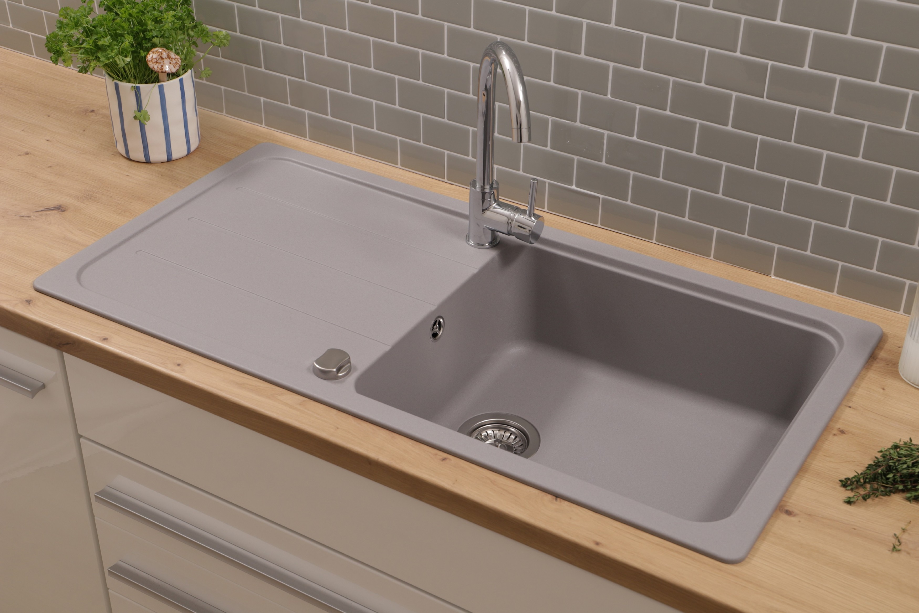 Küchenspüle Einbauspüle Spülbecken Granitspüle 100 x 50 Grau Respekta Austin