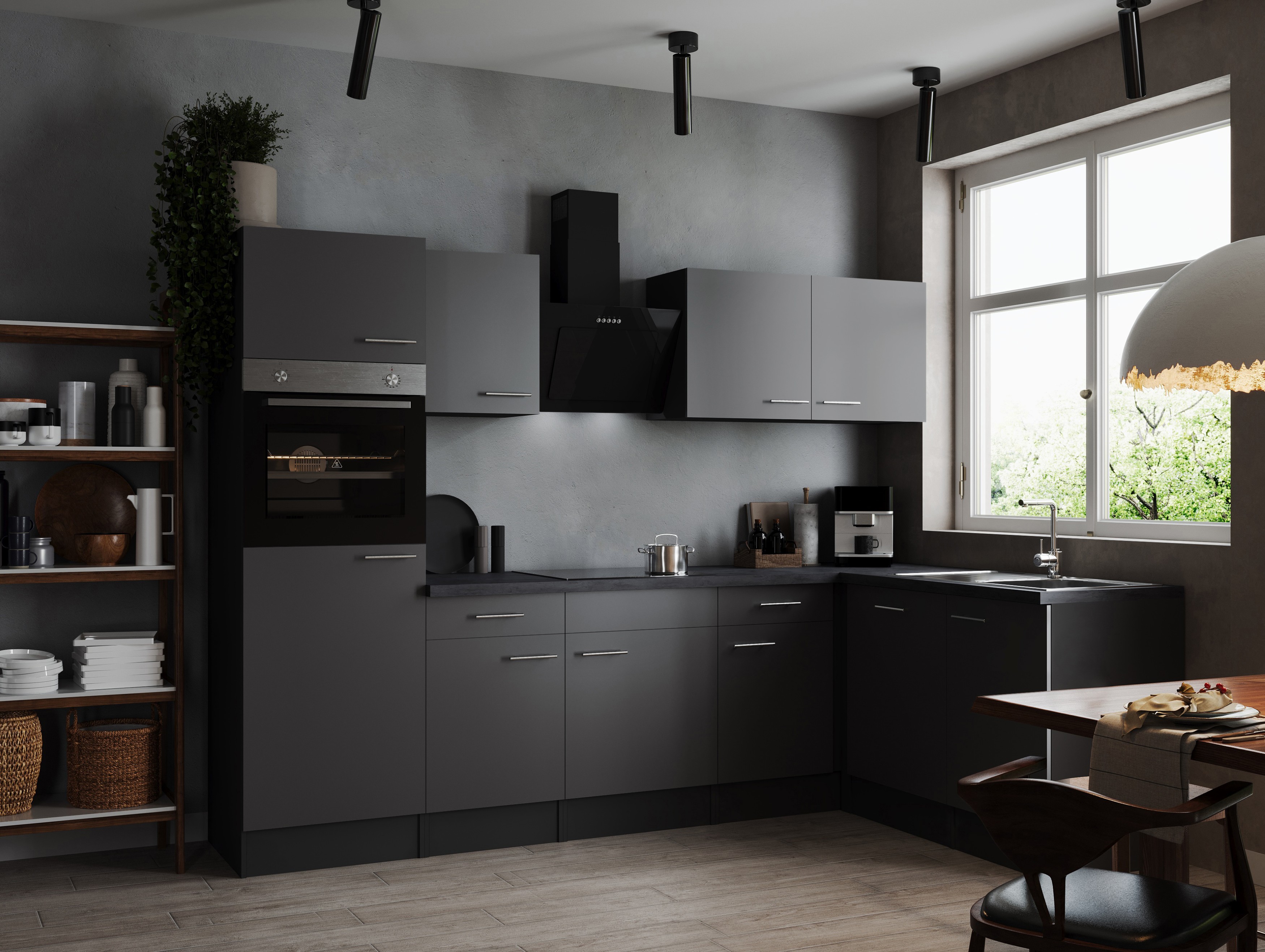 L Küche Küchenzeile Winkelküche Grau Matt Grau Oliver 280 x 172 cm Respekta