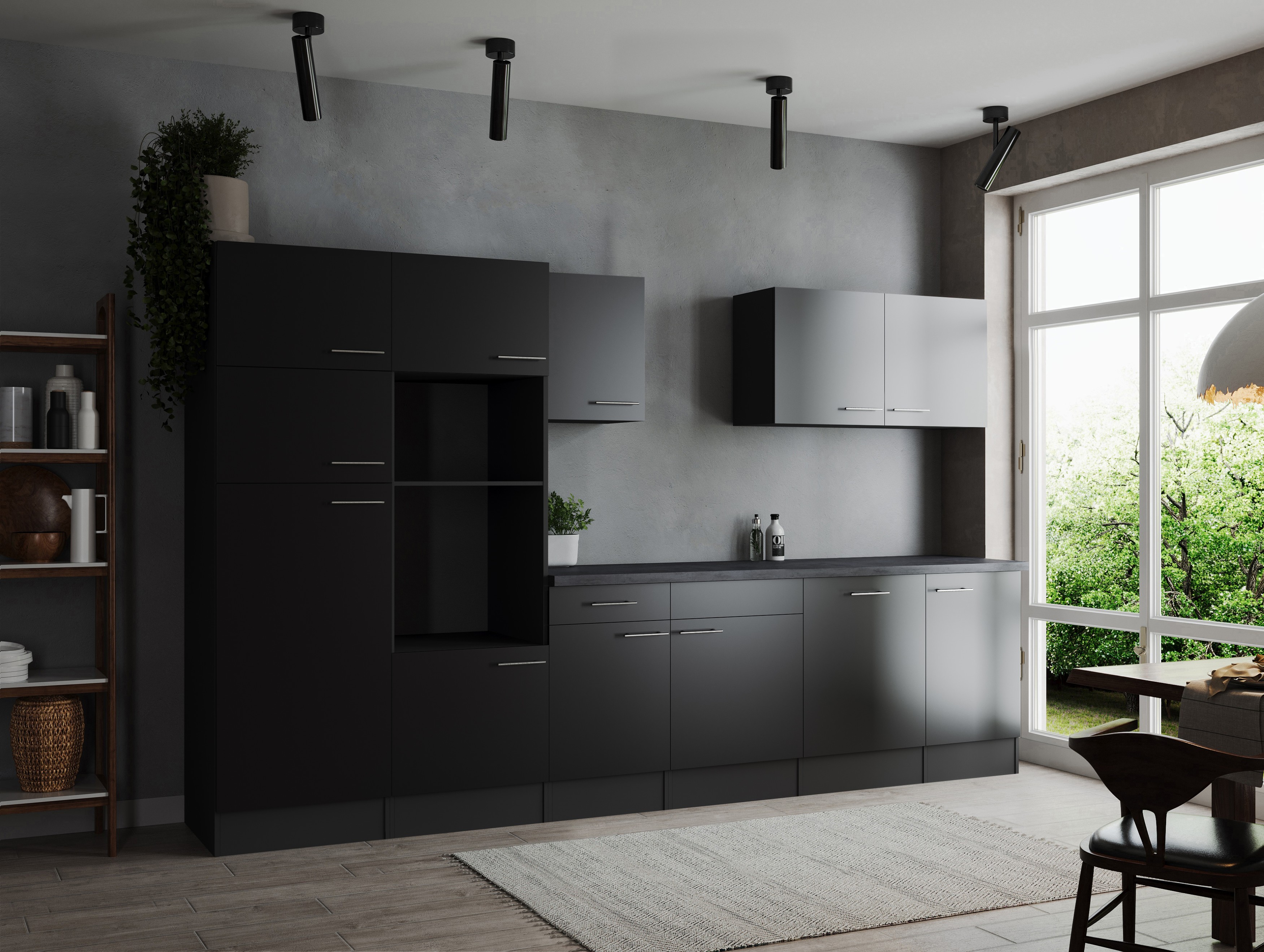 Küche Küchenzeile Leerblock Grau Matt Schwarz Oliver 340 cm Respekta