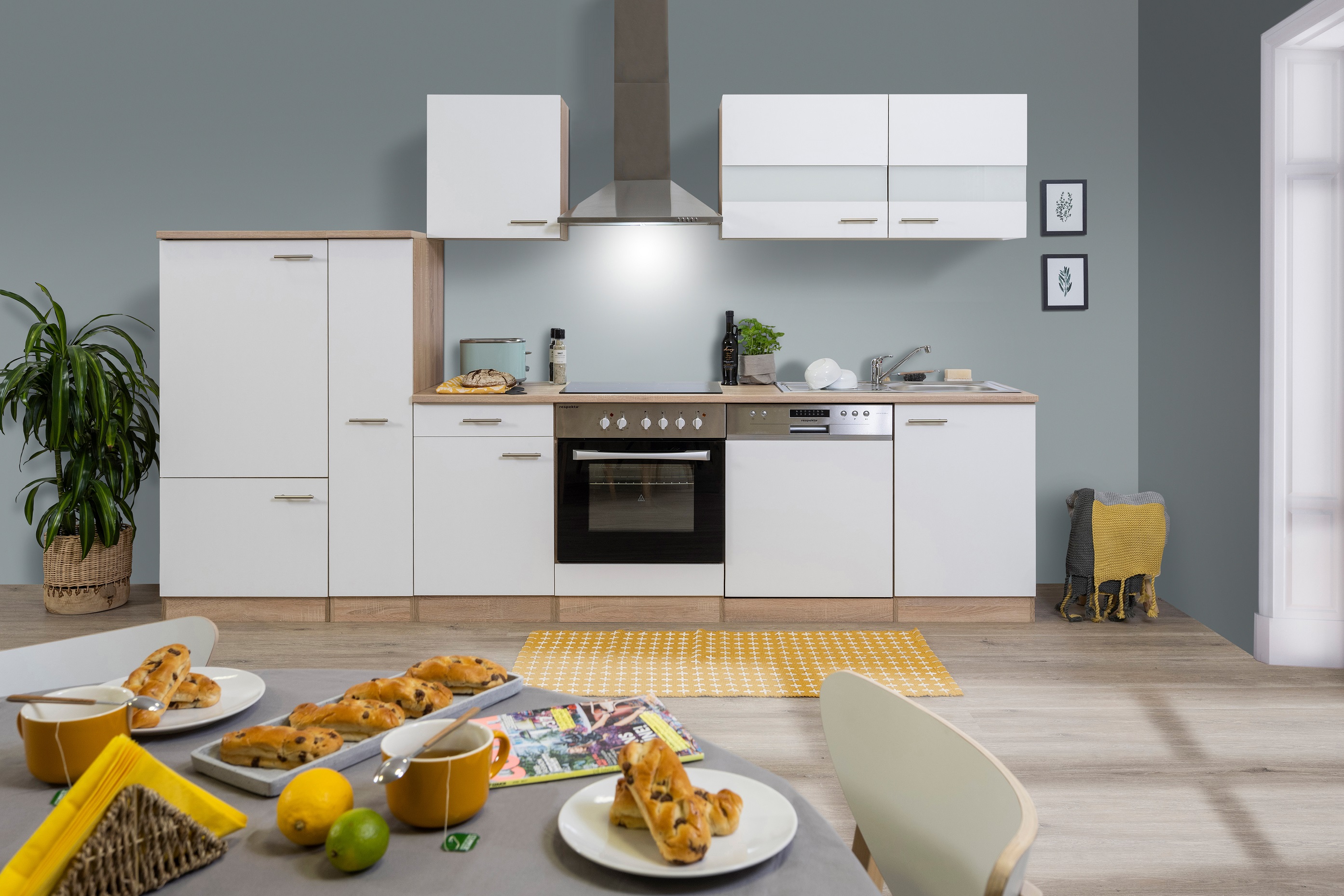 Cucina lineare colore: grigio-quercia / bianco Respekta Premium RP310HEW lunghezza: 310 cm 