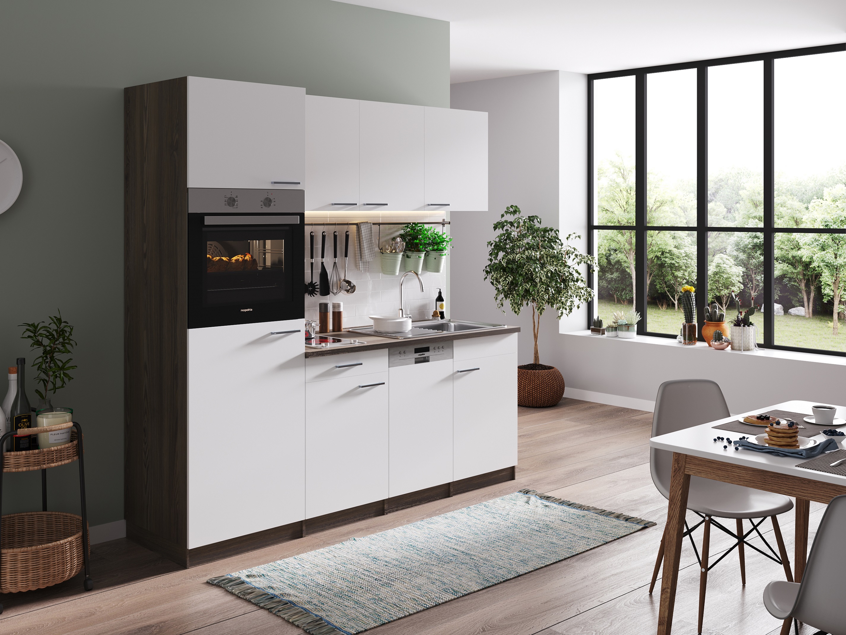 respekta Cucina Unità di cucina montata singola 205 cm York Oak White