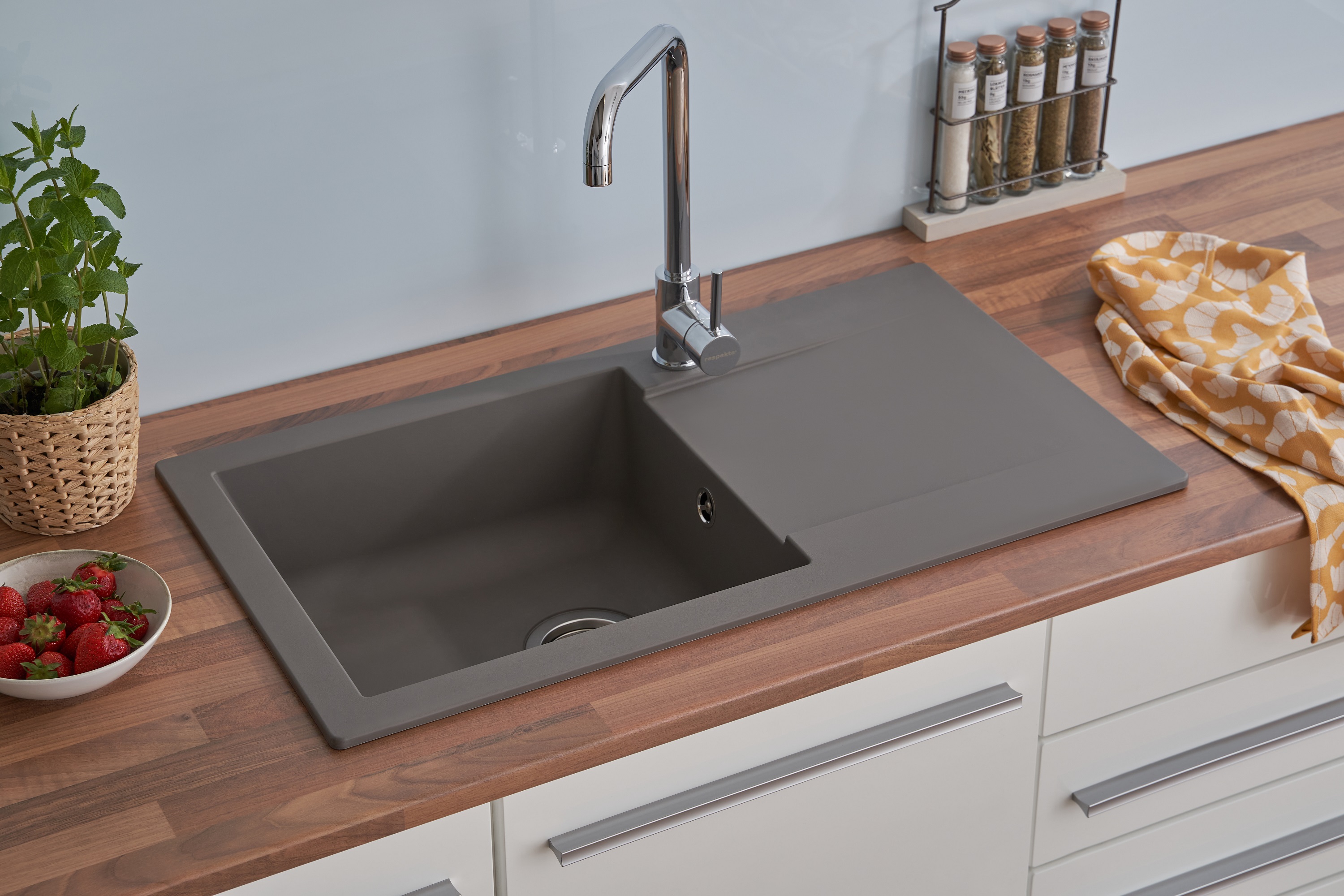 Kitchen Sink Built-In Granite Sink Mineralite 100x50 White respekta 
