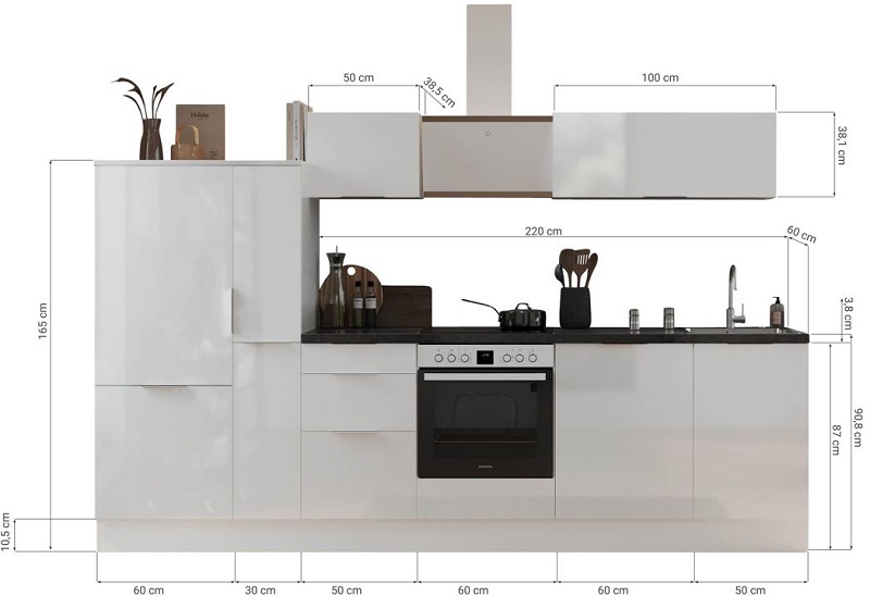 Küche vormontierte Küche 310 cm incl. Geräte Respekta Selection Elisabeth Grau Weiß Küchenzeile
