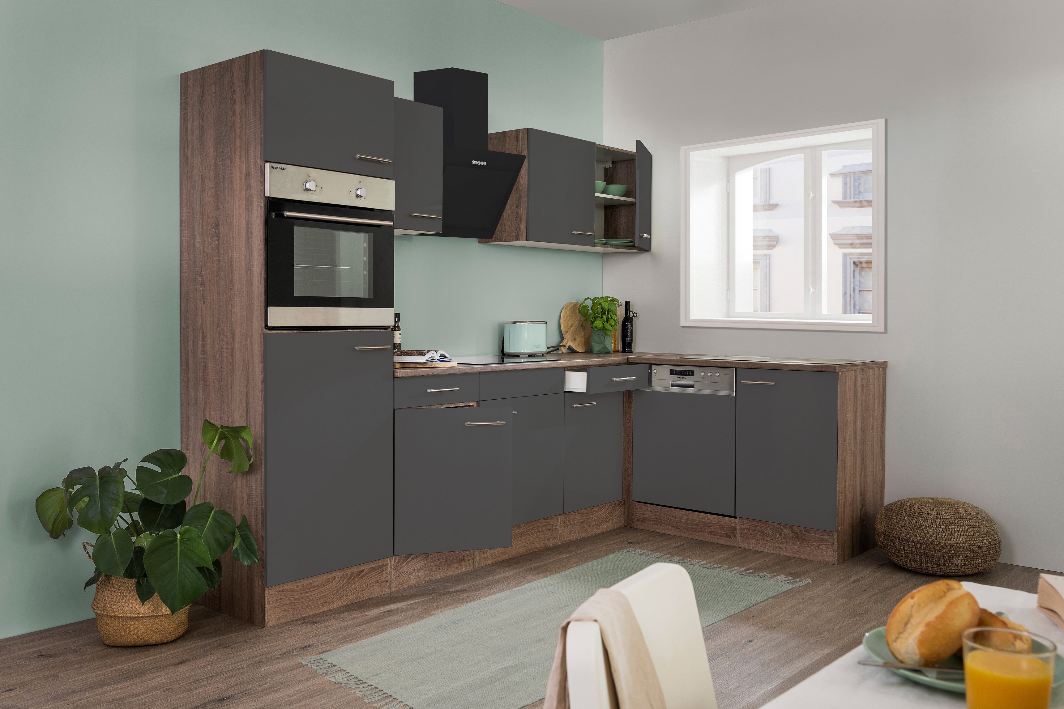 respekta cucina ad angolo cucina cucina ad L rovere York grigio 280x172cm