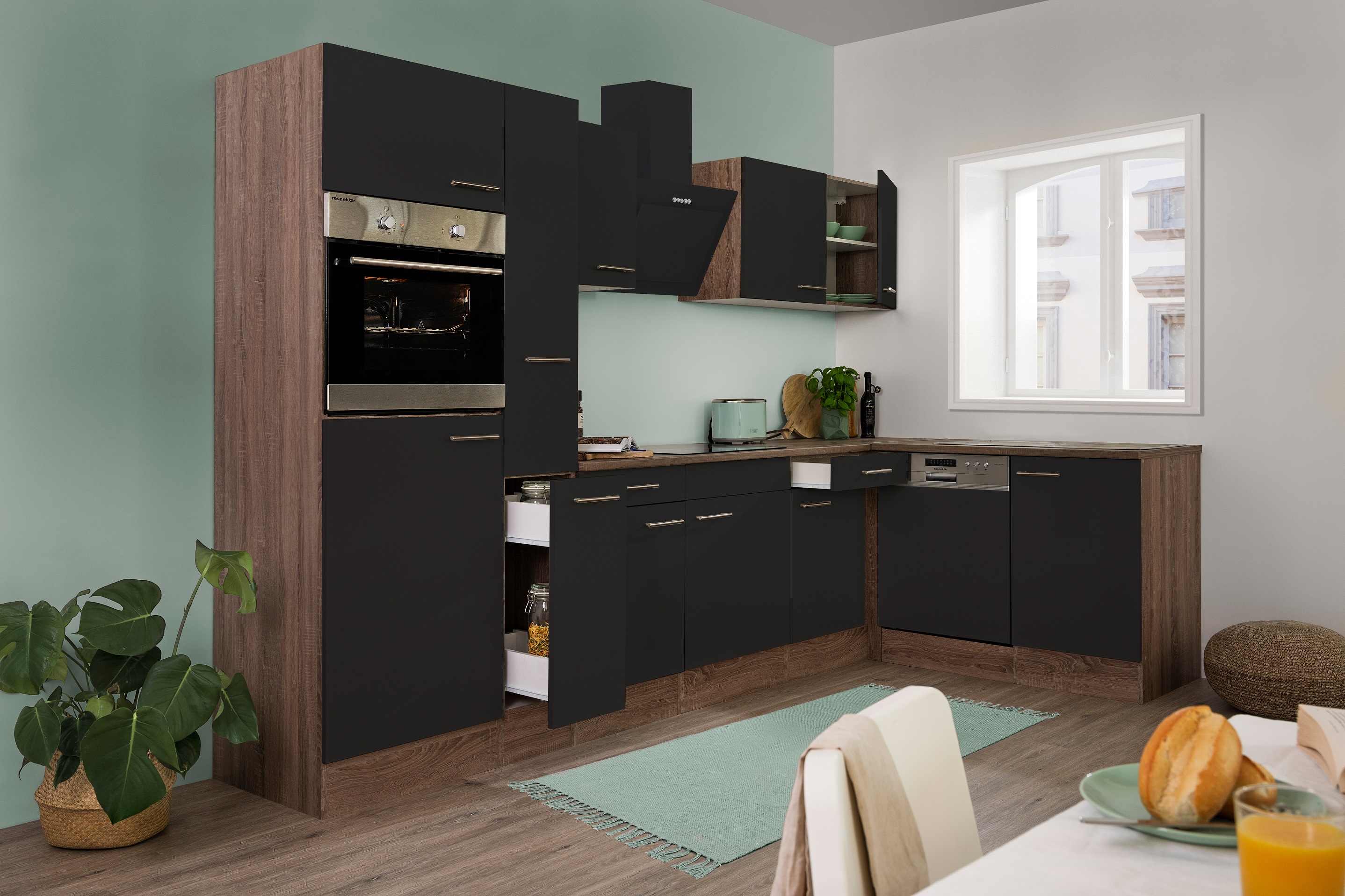 respekta cucina ad angolo cucina cucina a L rovere York nero 310x172cm